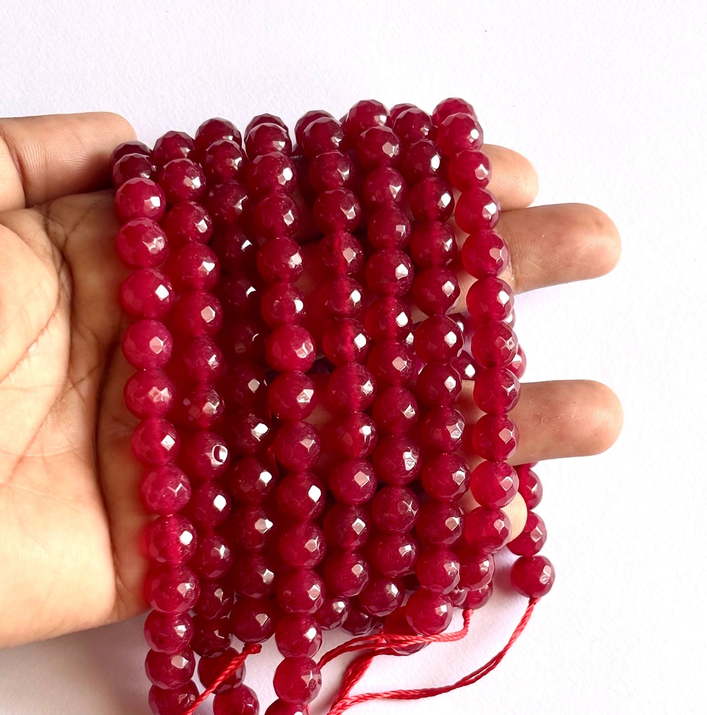 Red Agate Faceted Round Beads for Jewelry Making
