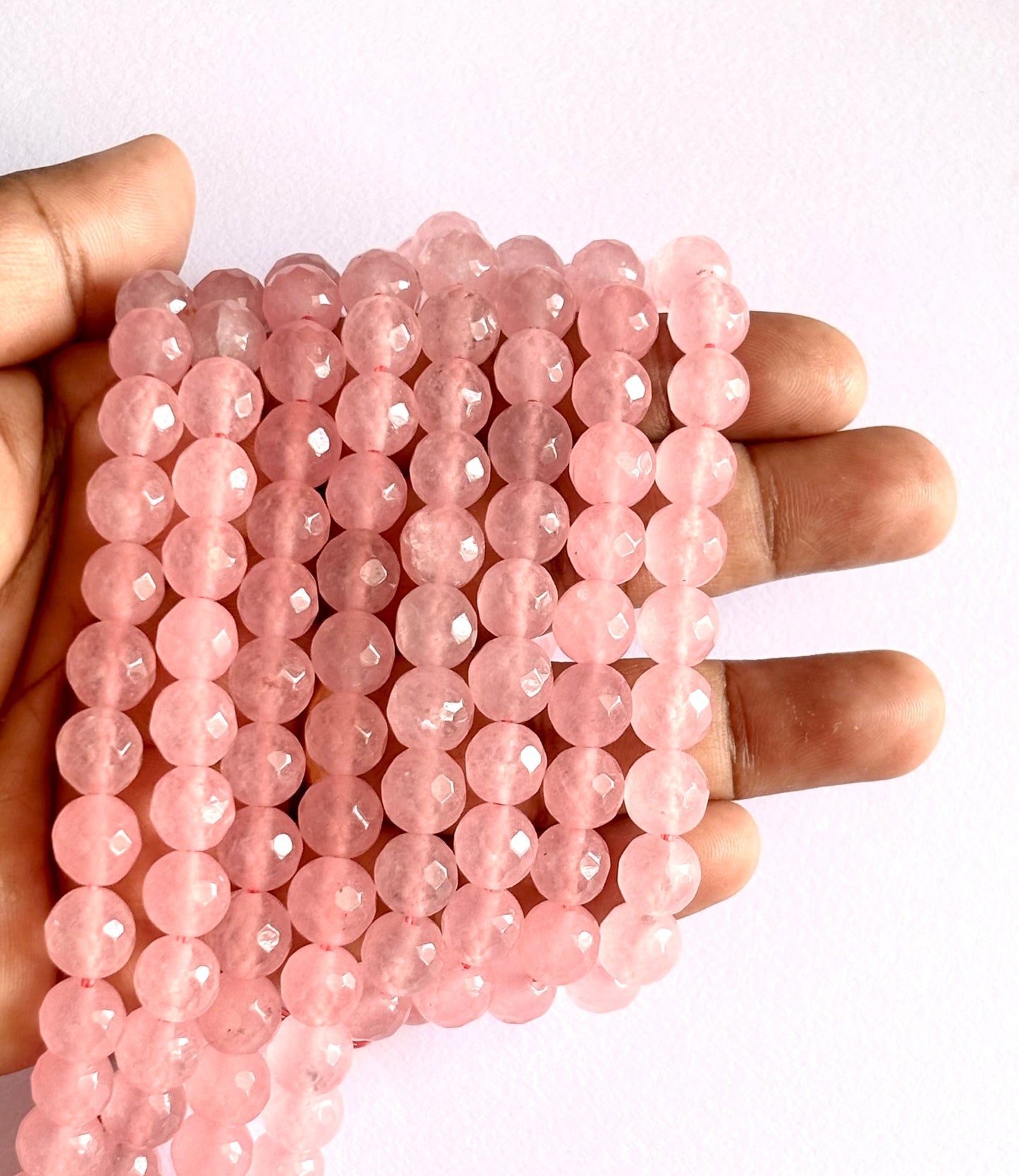 Light Pink Rose Quartz Faceted Round Beads for Jewelry Making