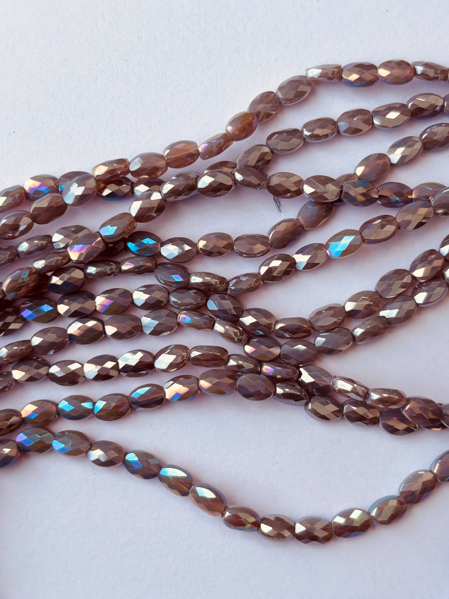 Iridescent Brown Grey AB Faceted Oval Glass Beads for Jewelry Making