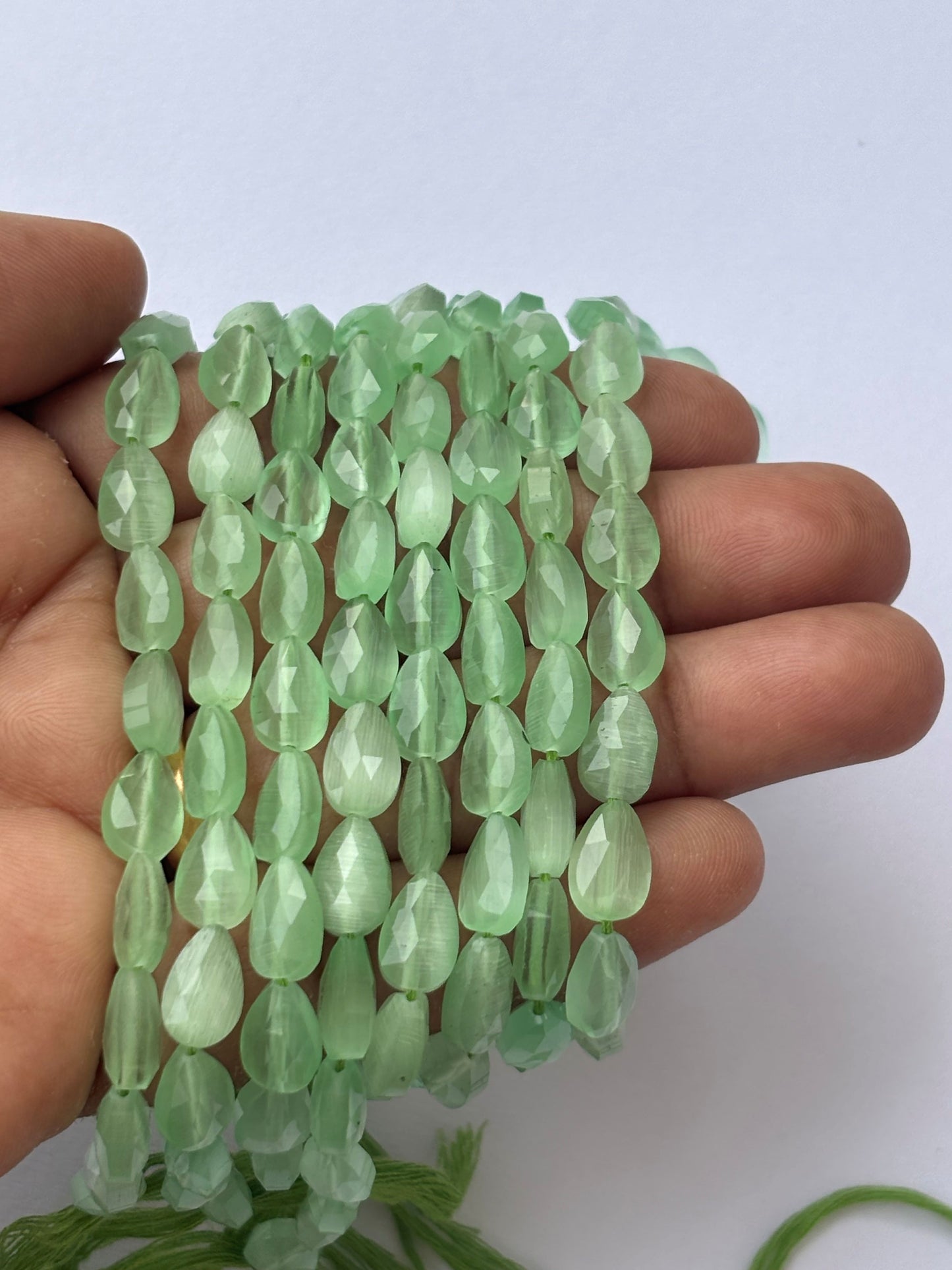 Faceted Light Green Agate Teardrop Beads for Jewelry Making