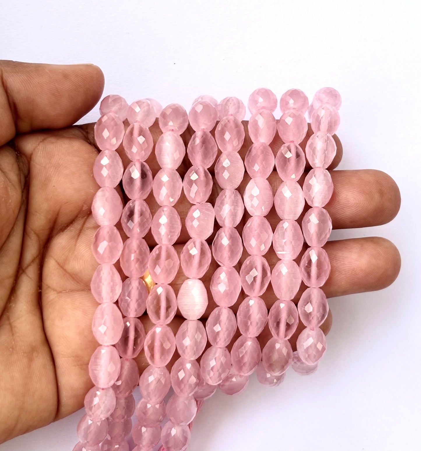 Faceted Pink Quartz Oval Beads for Jewelry Making
