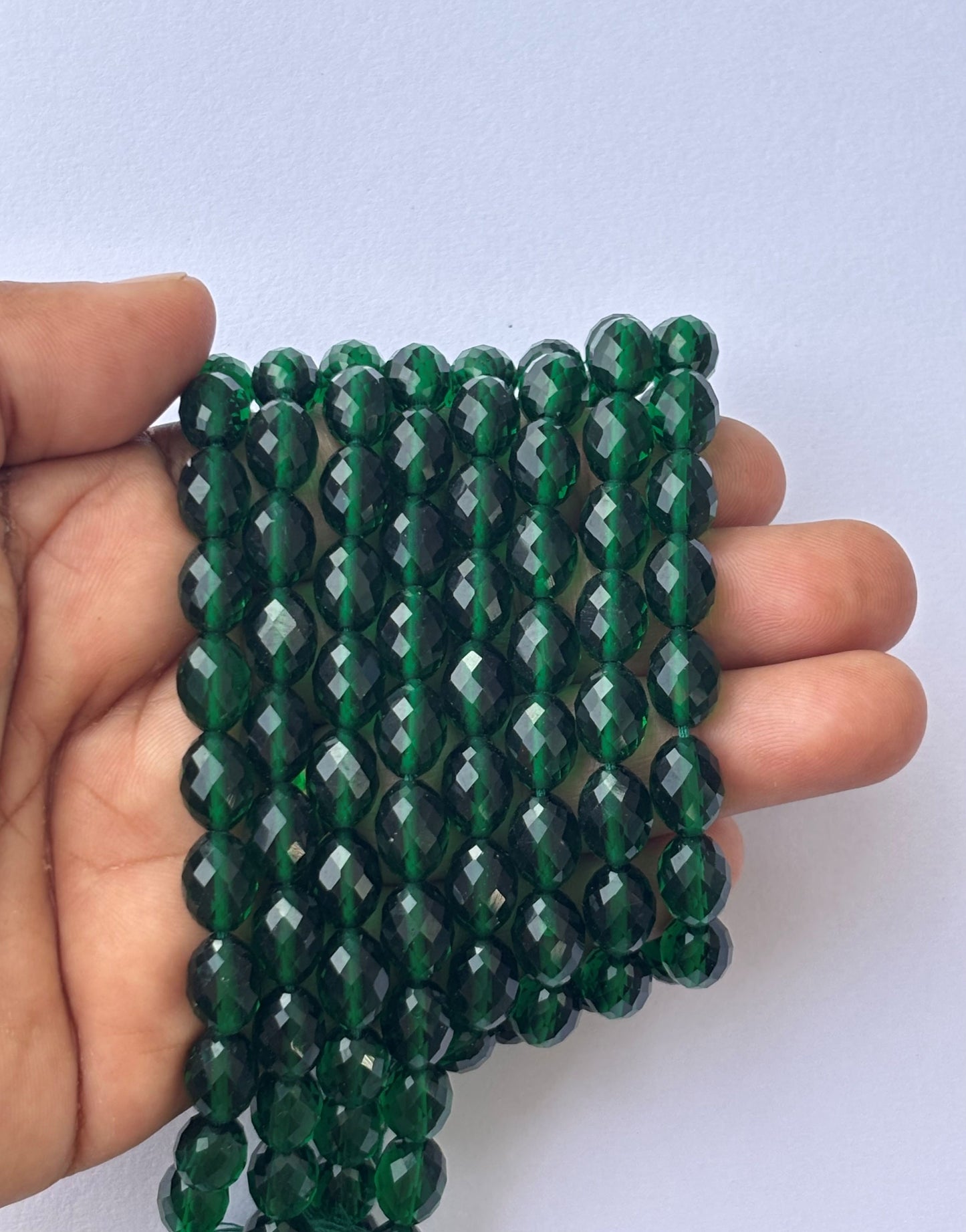 Faceted Dark Green Glass Oval Beads for Jewelry Making