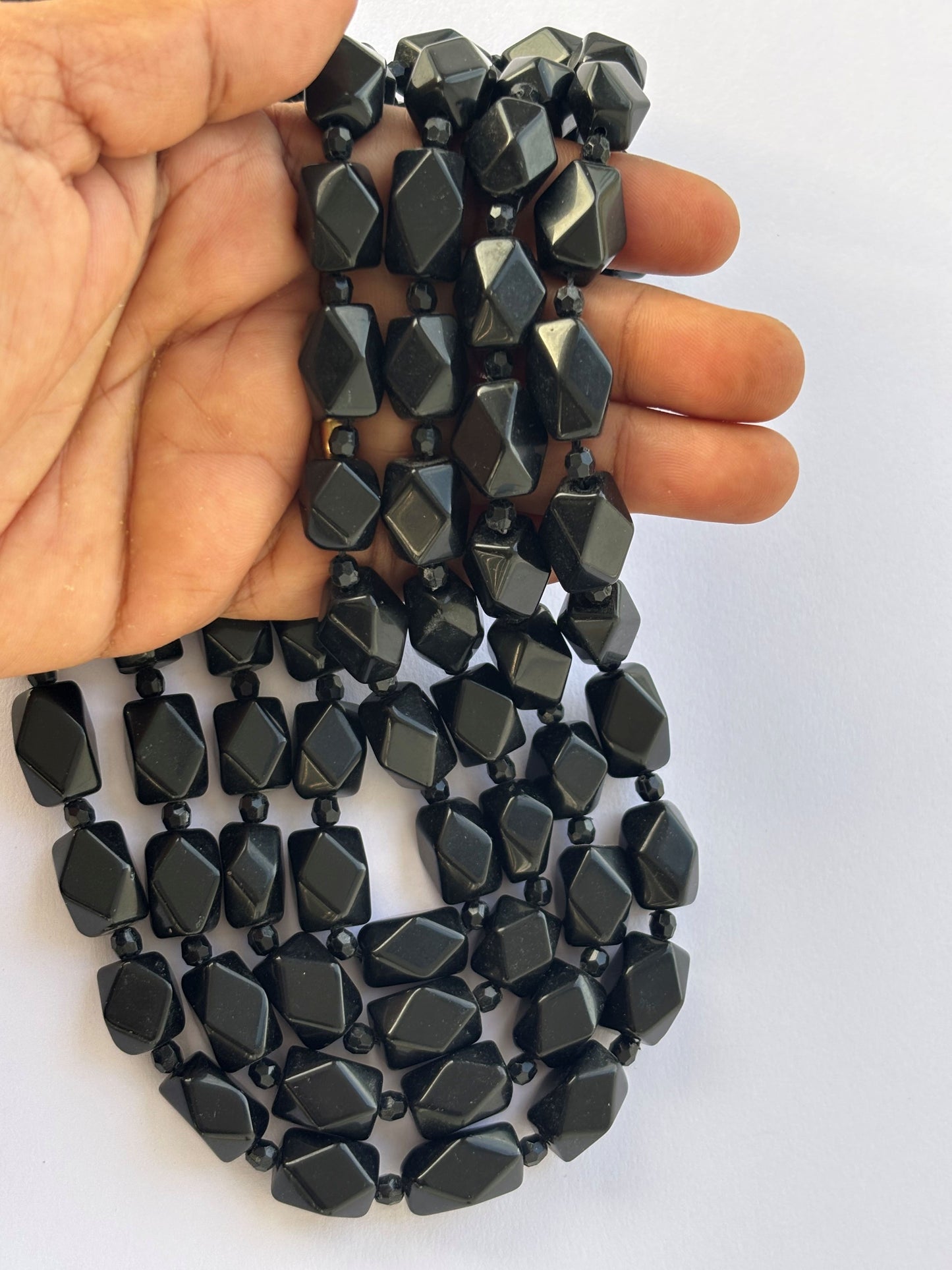 Faceted Black Onyx Geometric Beads for Jewelry Making