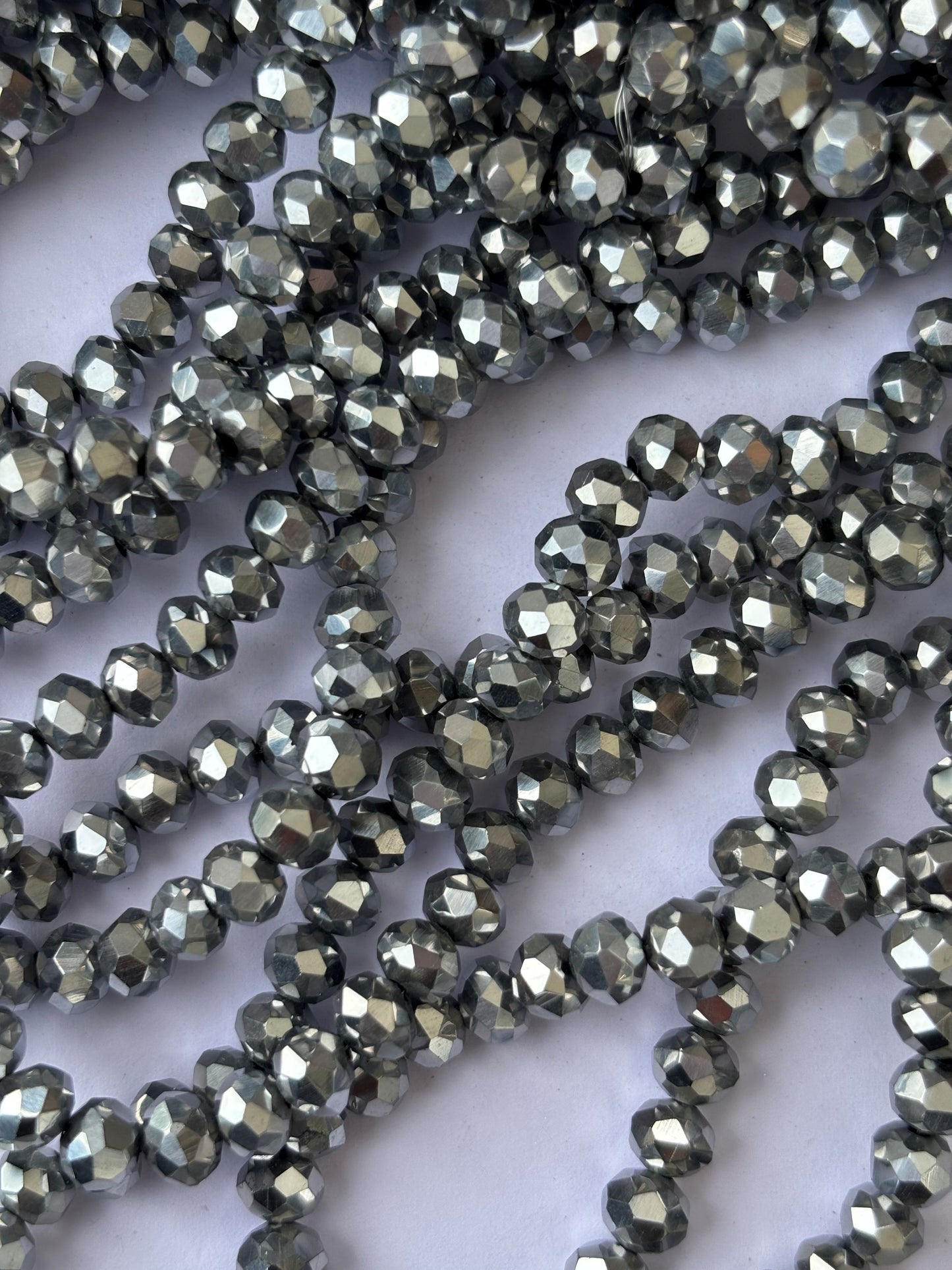 Metallic Silver Faceted Rondelle Glass Beads for Jewelry Making