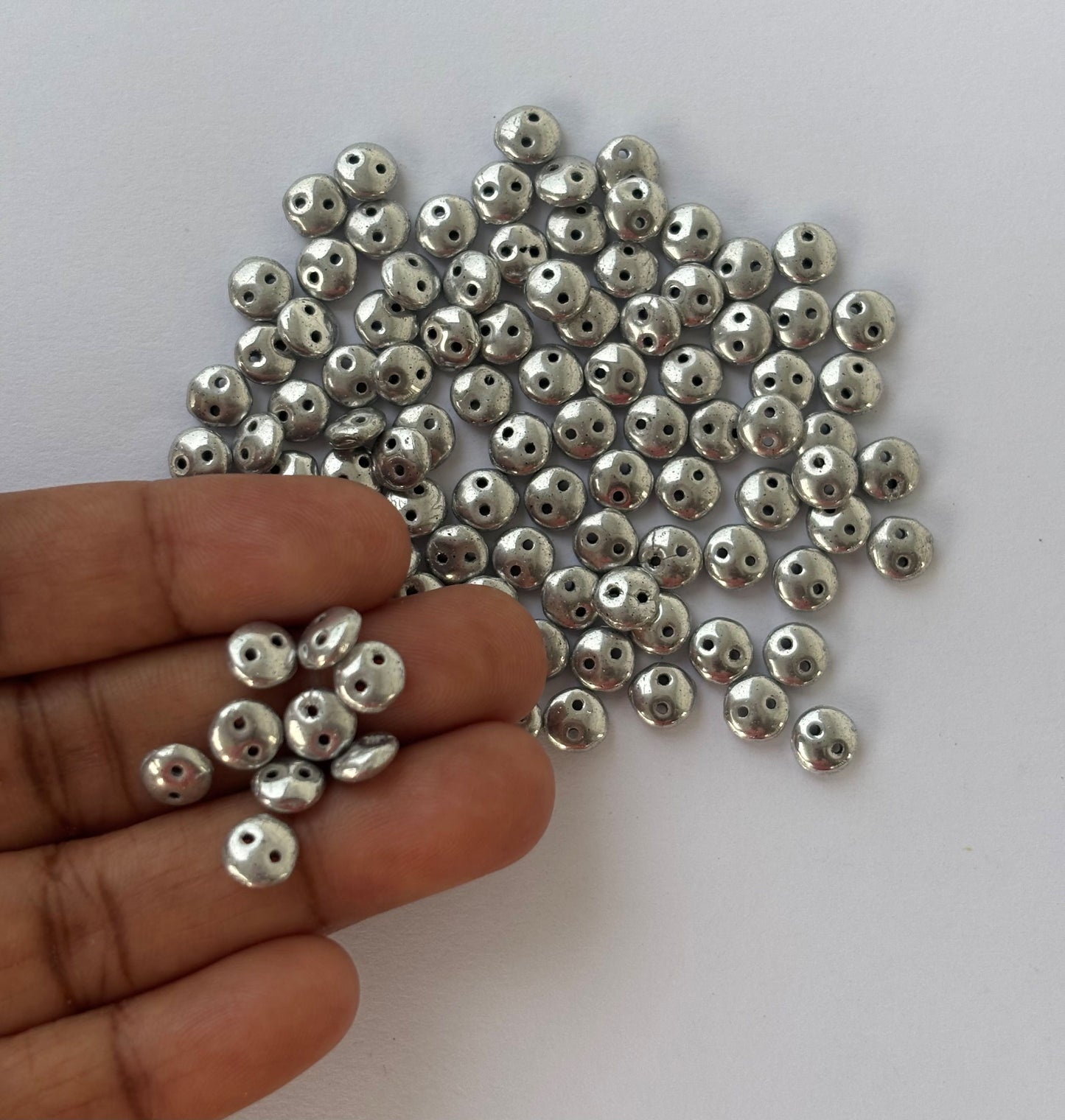 Smooth Opaque Glass Hematite Silver Lentil Beads