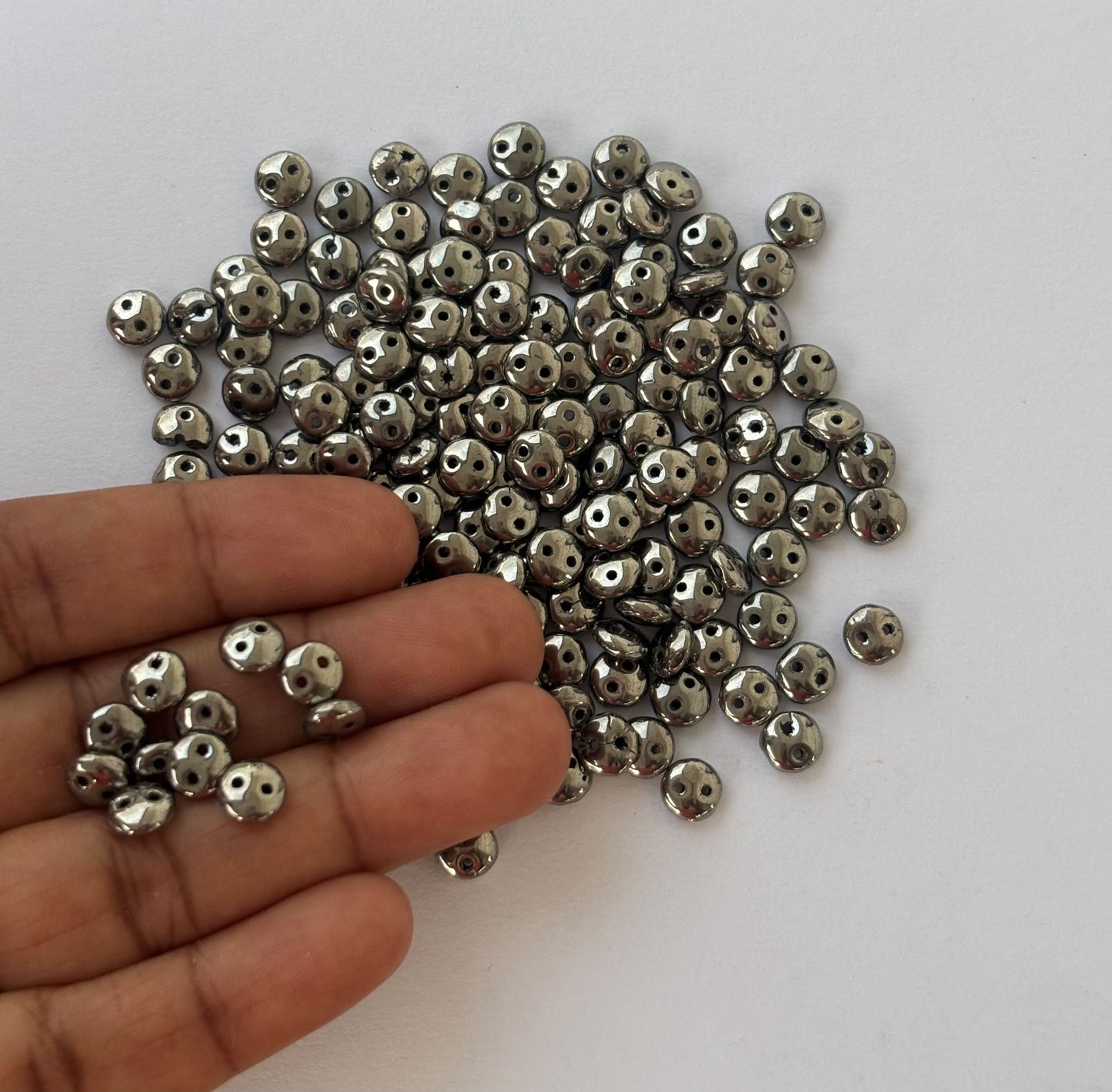 Smooth Opaque Glass Hematite Shade Lentil Beads