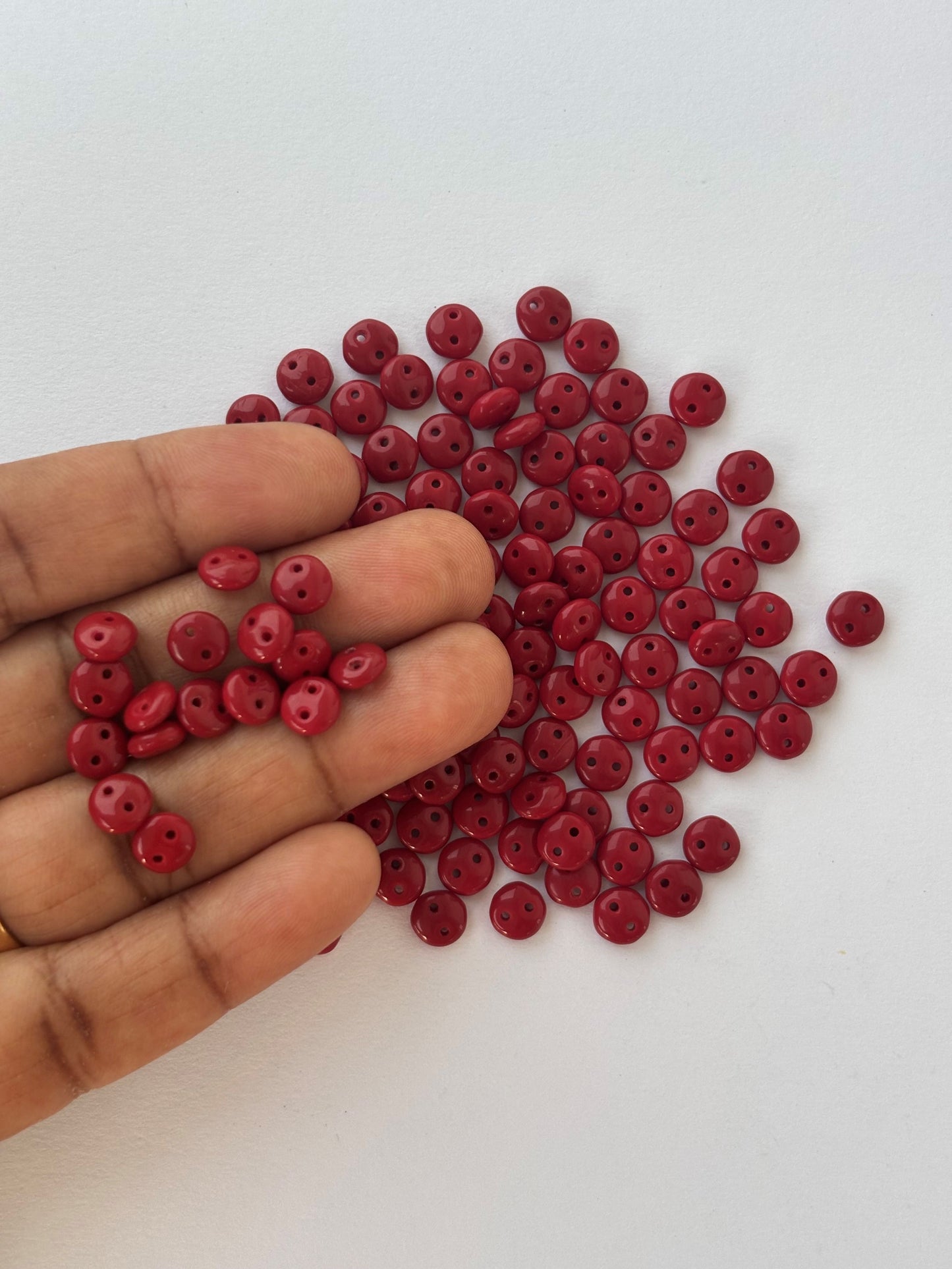 Smooth Opaque Glass Maroon Lentil Beads