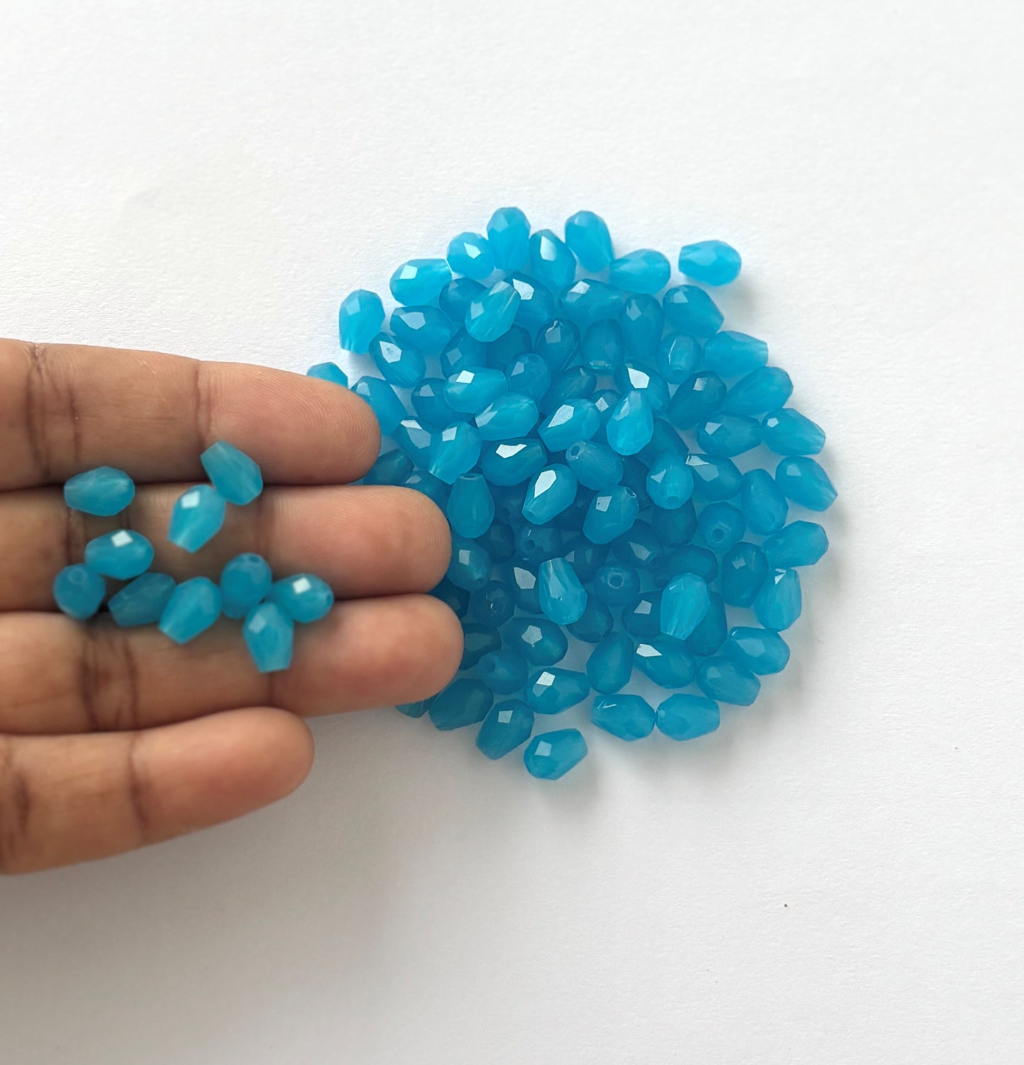 Bright Aqua Blue Faceted Teardrop Crystals