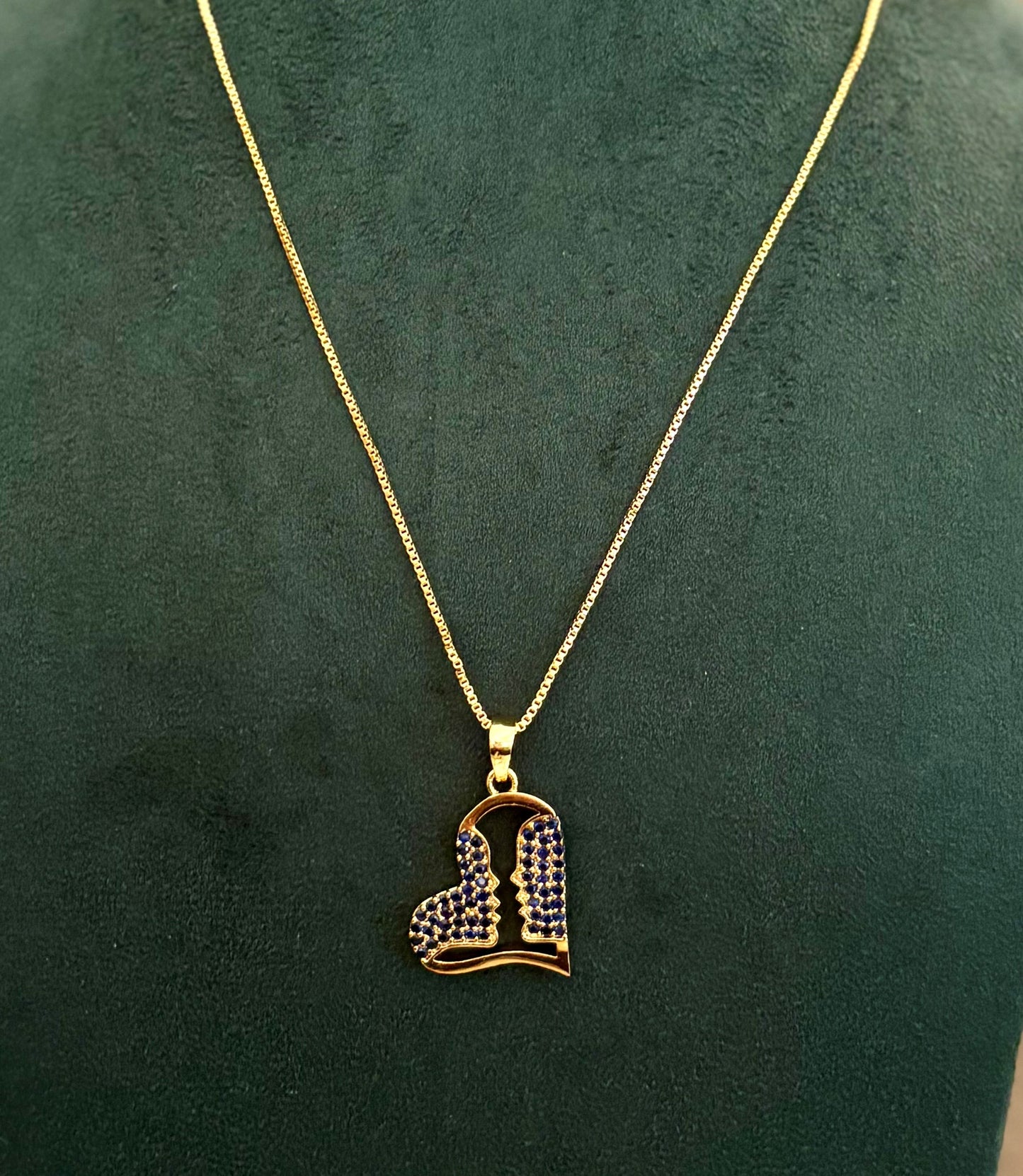 Gold-Plated Heart Pendant with Blue Sapphire Stones