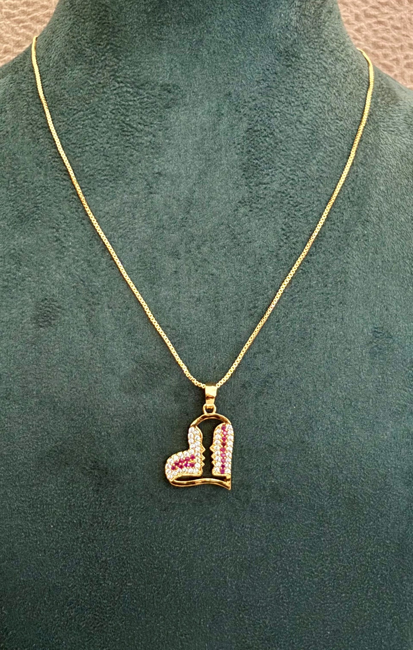 Gold-Plated Heart Pendant with Pink and White AD Stones