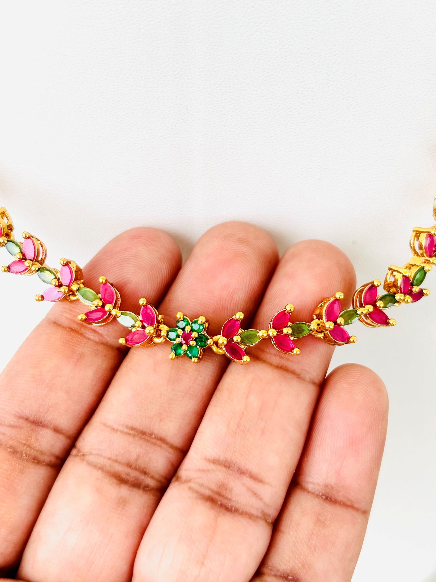 Ruby and Emerald Stone Floral Necklace Set