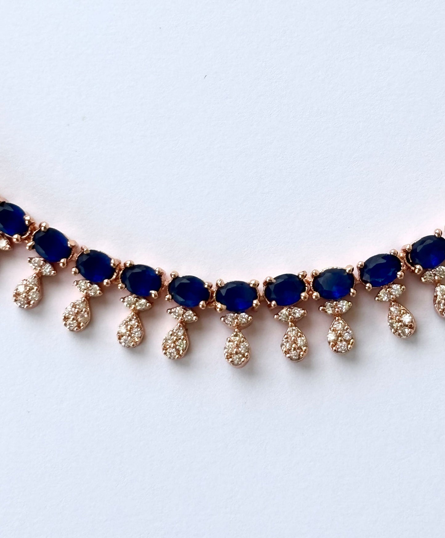 Rose Gold Plated Sapphire Blue AD Stone Necklace Set