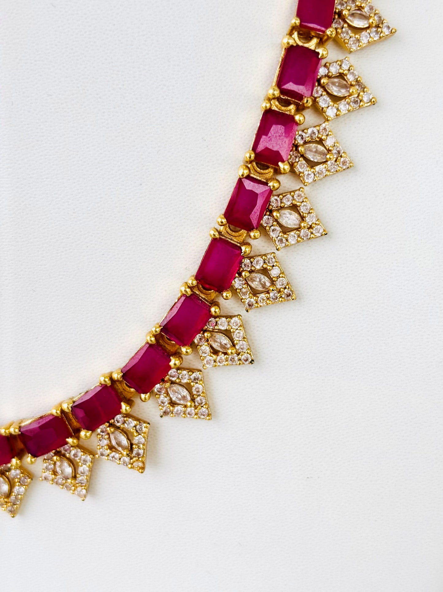 Gold Plated Ruby Red AD Choker Necklace