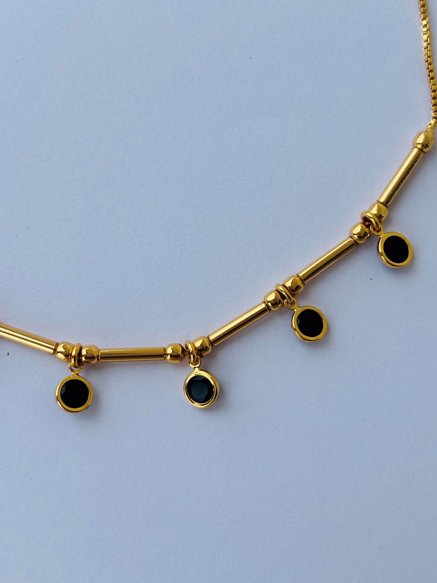 Gold Plated Black Stone Station Necklace