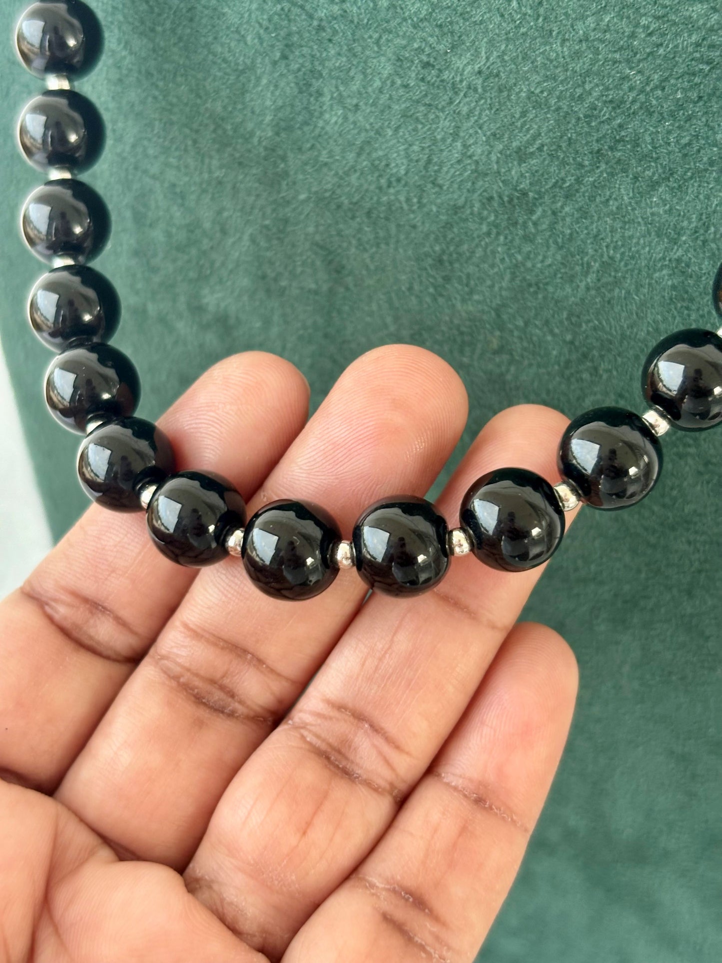Classic Black Bead Necklace with Silver Spacers