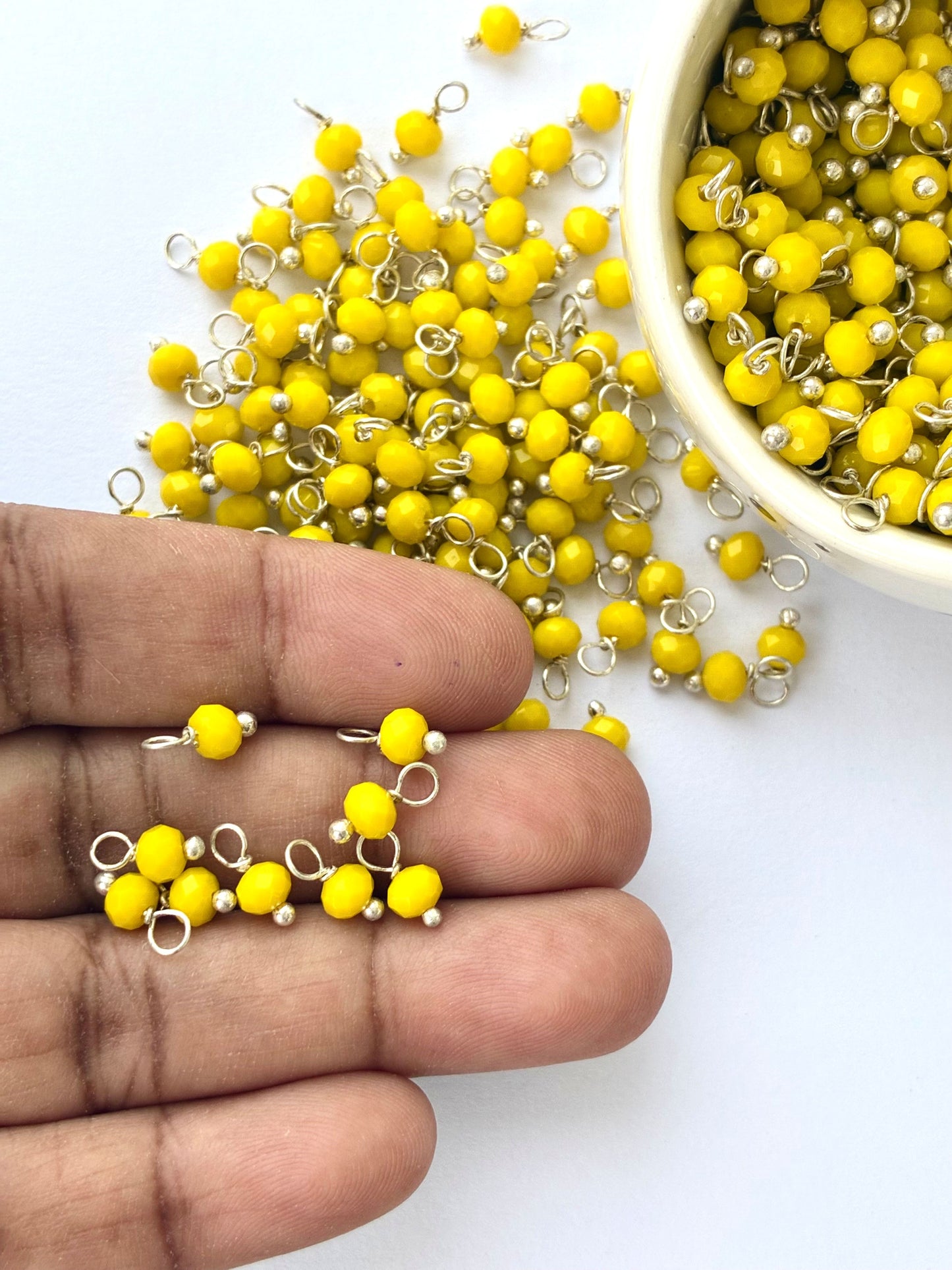 Faceted Yellow Bead Charms with Silver Wire