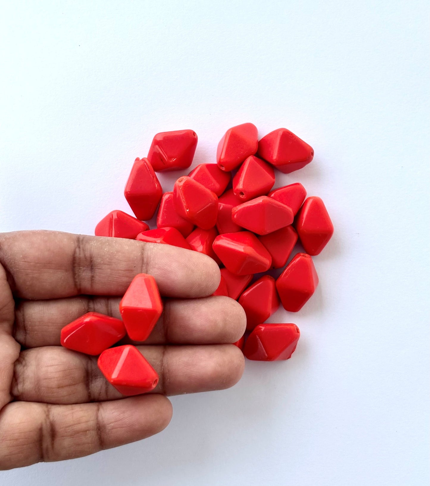 Large Red Faceted Geometric Beads