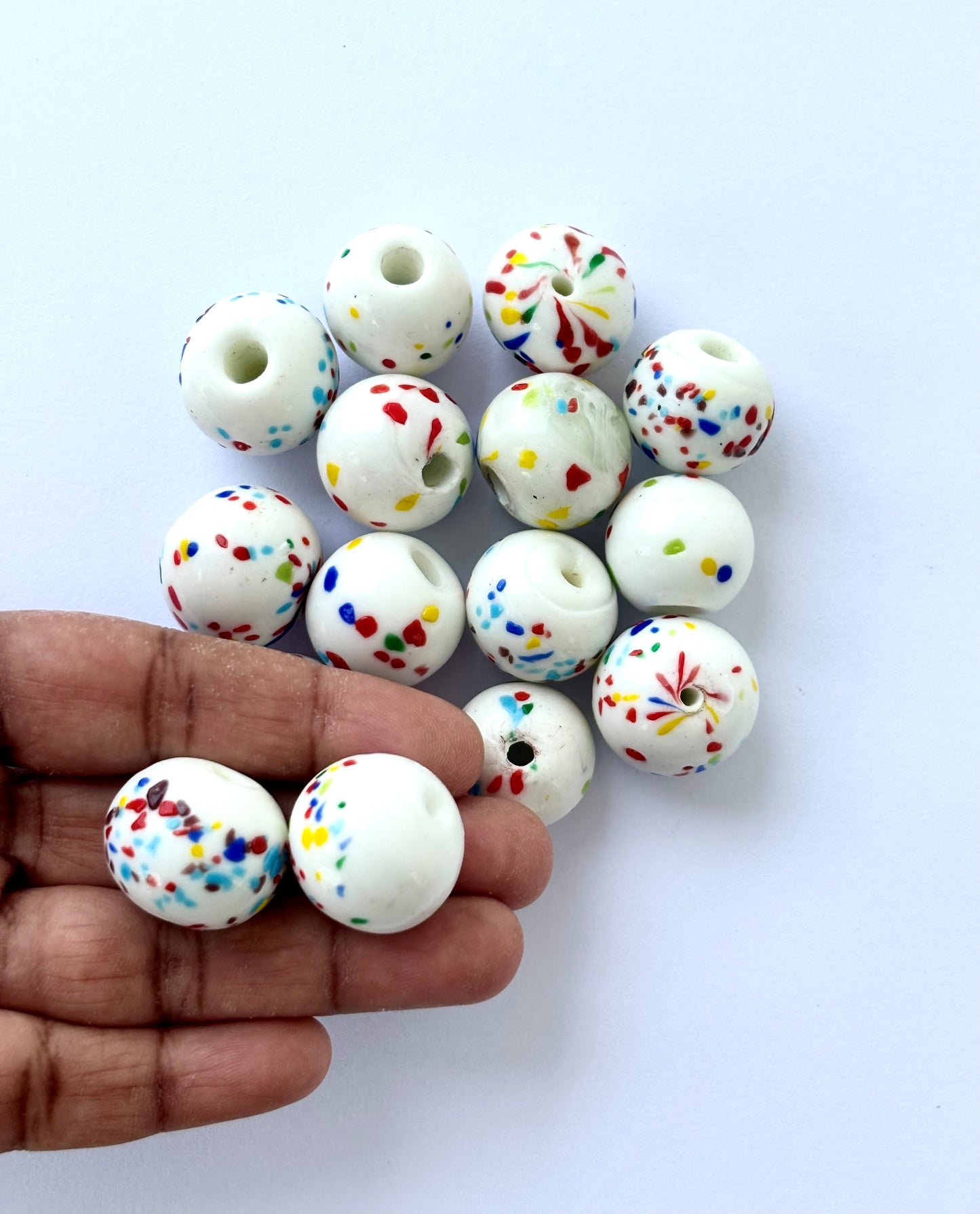 Large White Confetti Glass Beads