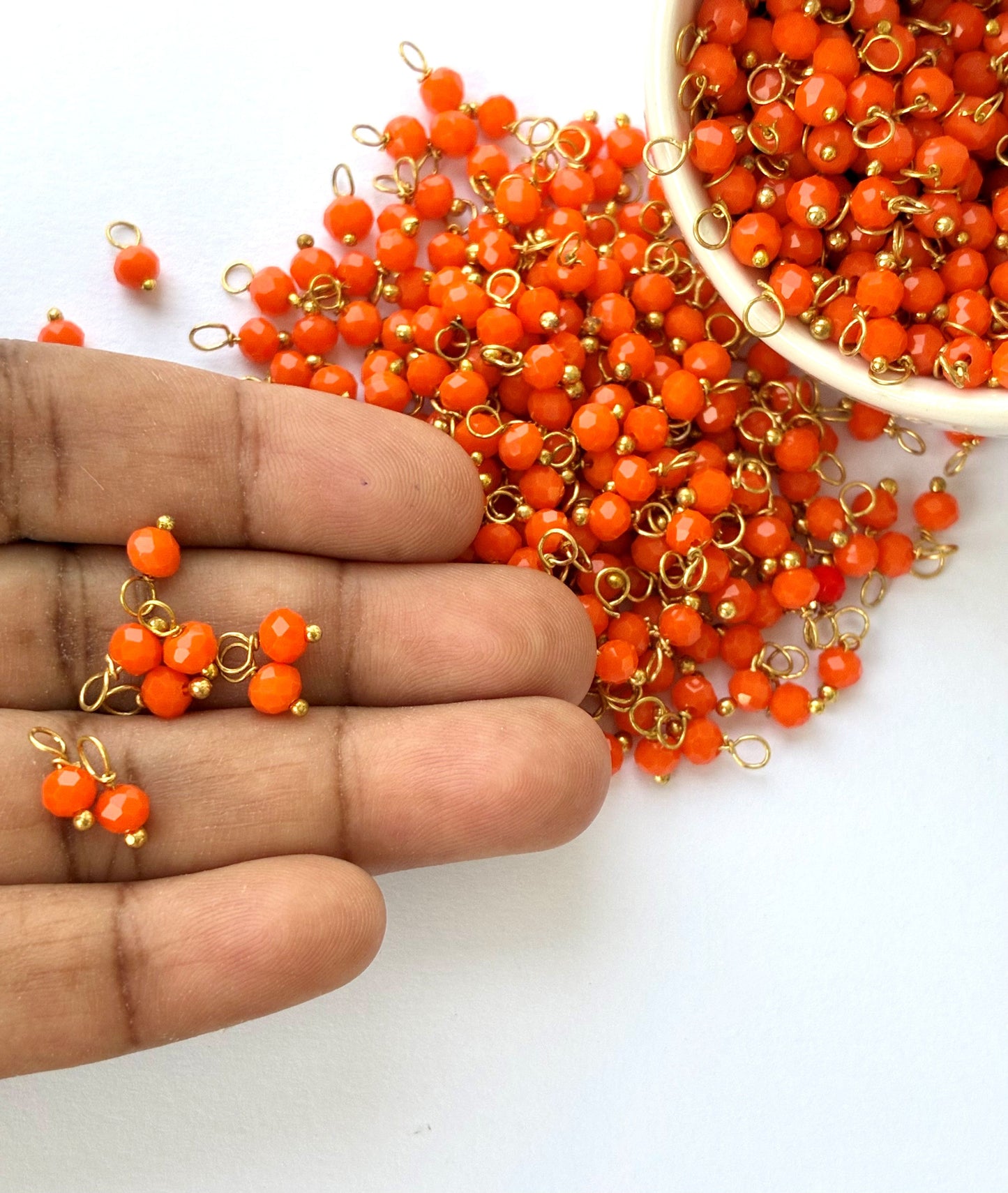 Faceted Orange Bead Charms with Gold Wire