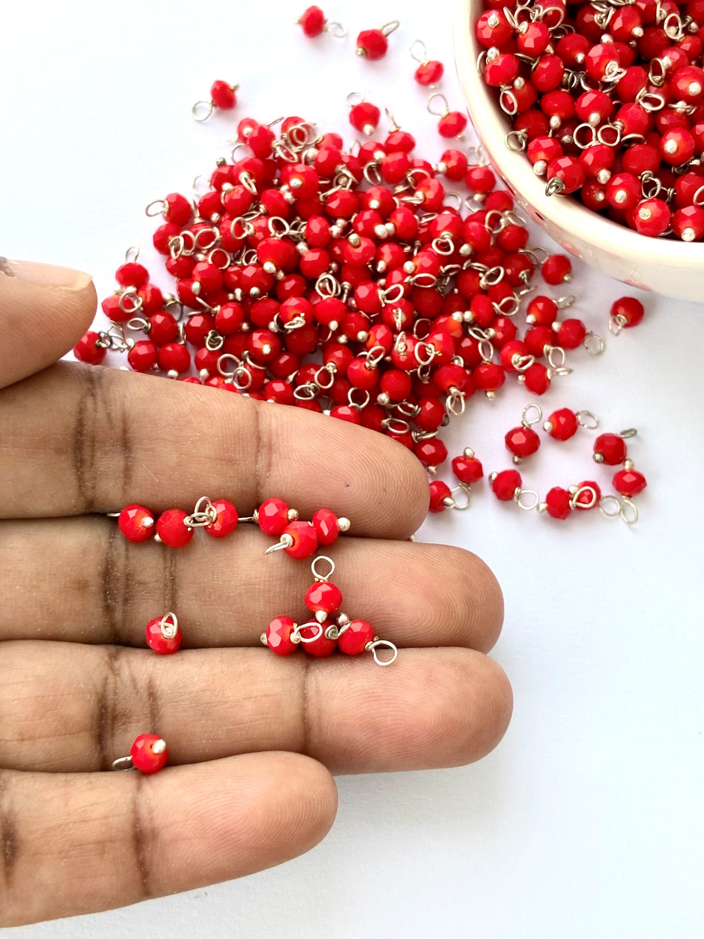 Faceted Red Bead Charms with Silver Wire