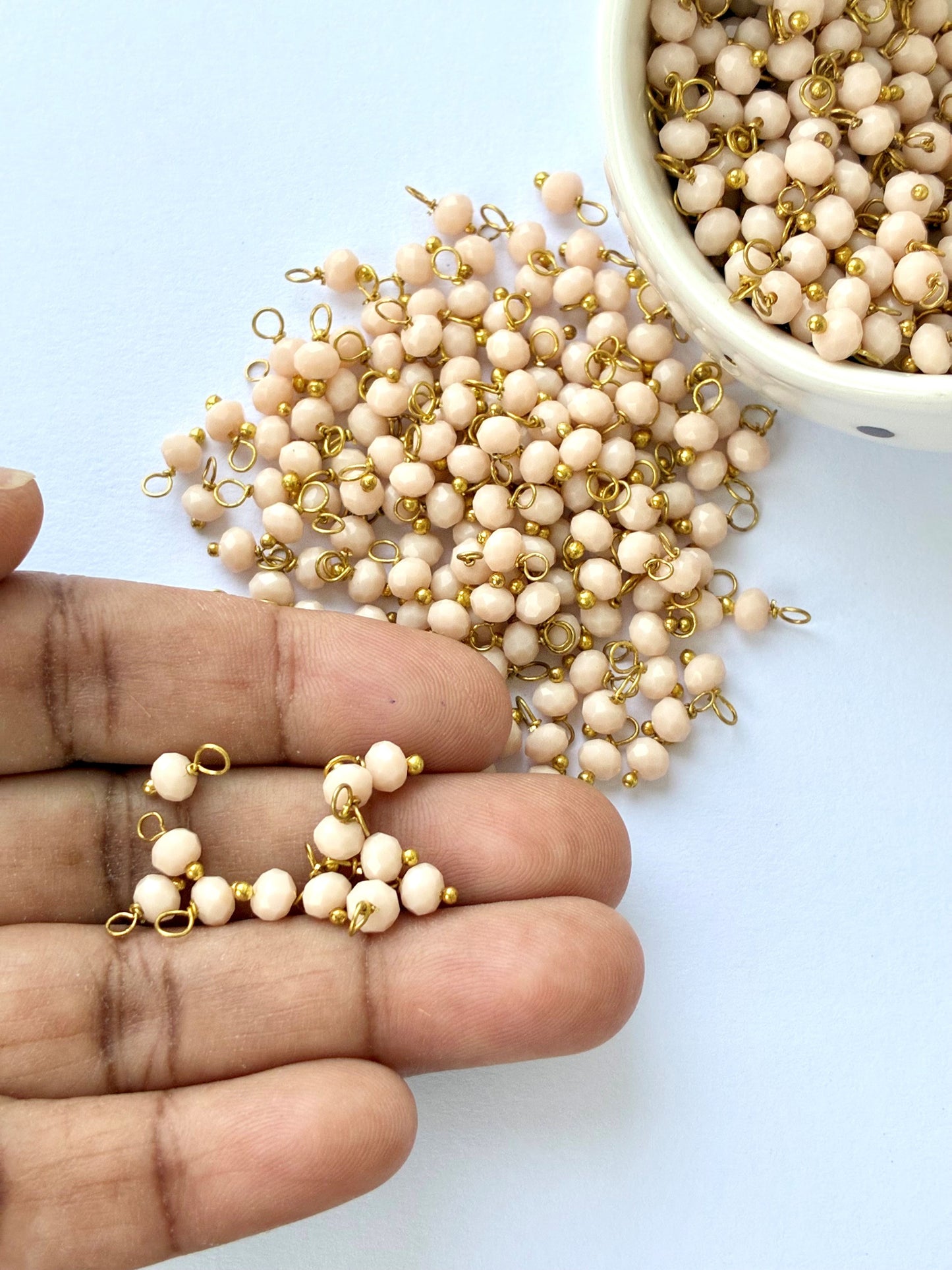 Faceted Champagne Bead Charms with Gold Wire