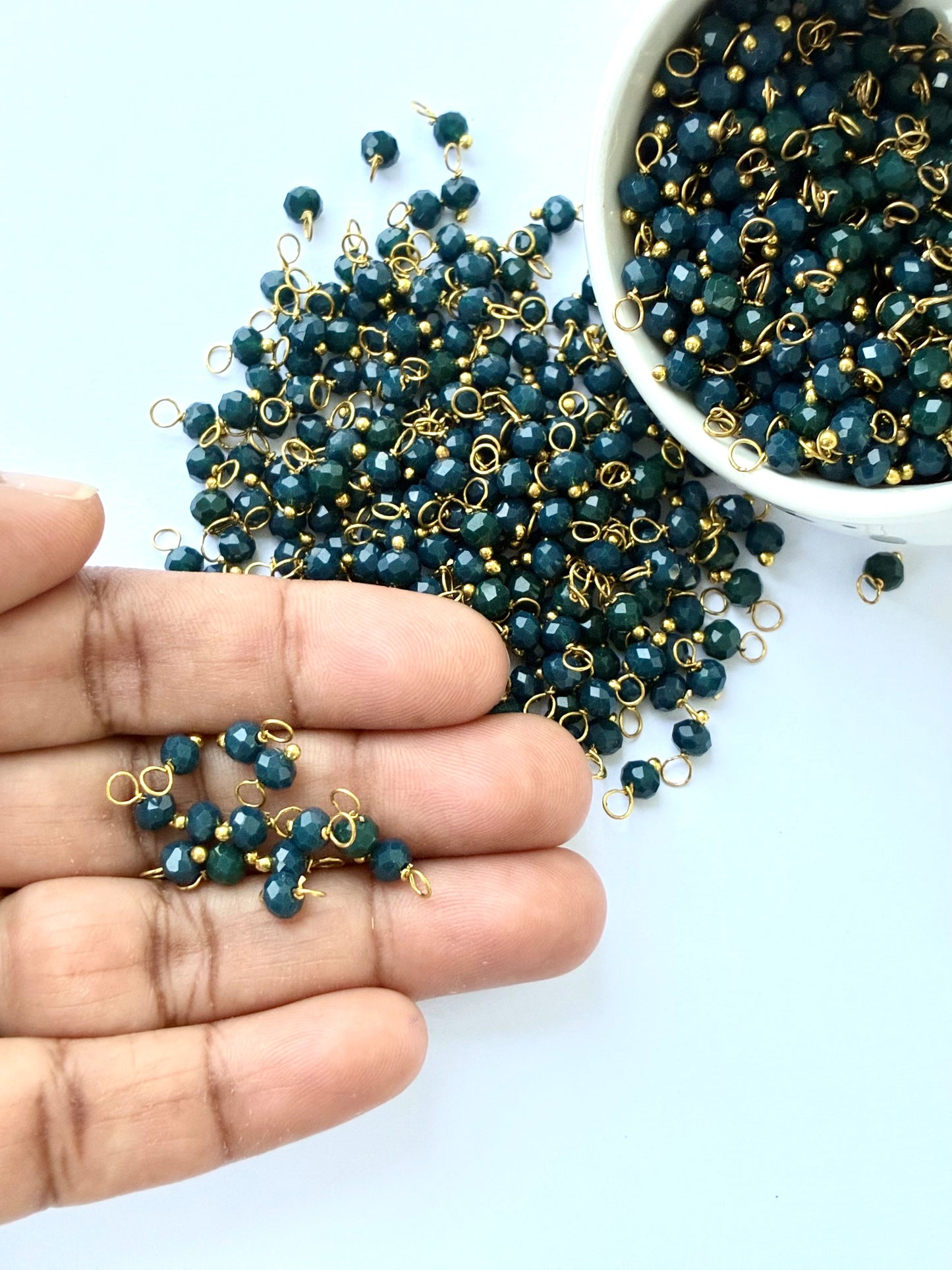 Faceted Peacock Blue Bead Charms with Gold Wire