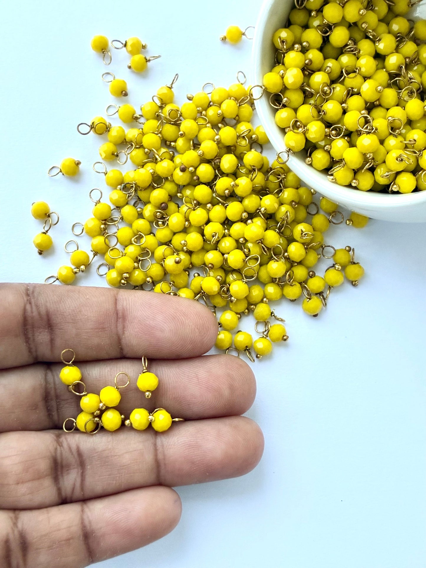 Faceted Mustard Yellow Bead Charms with Gold Wire