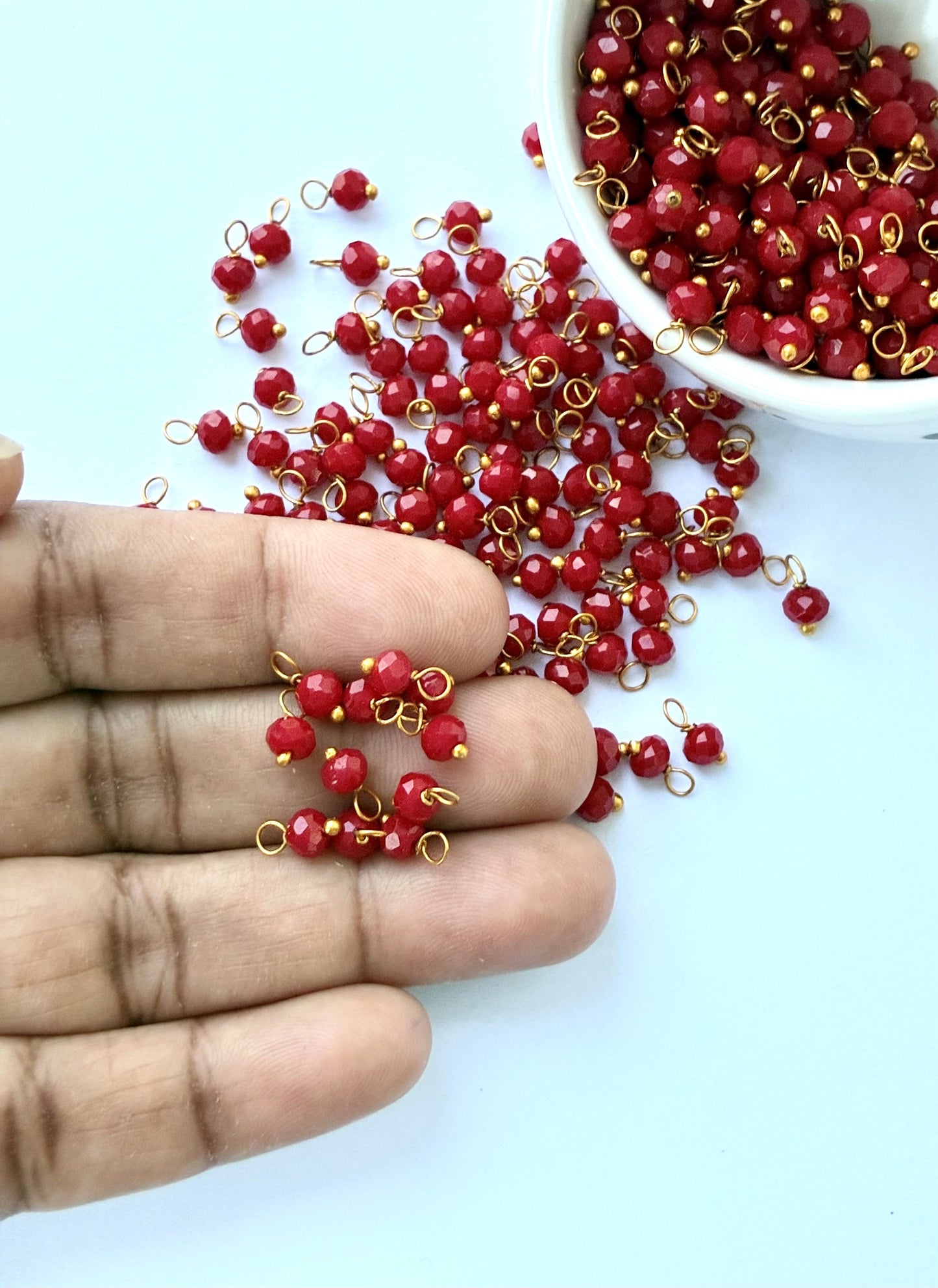 Faceted Maroon Red Bead Charms with Gold Wire