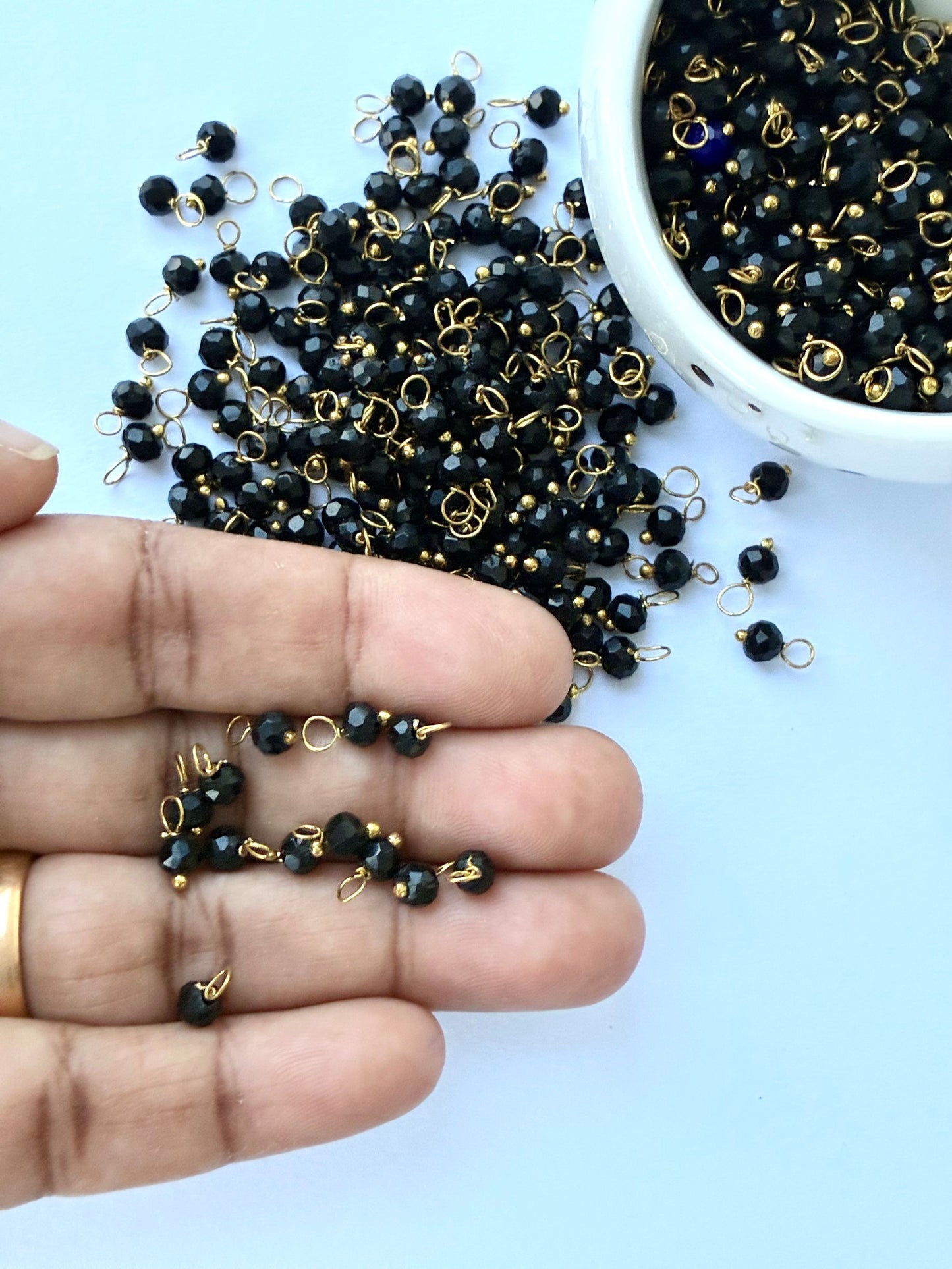 Faceted Black Bead Charms with Silver Wire