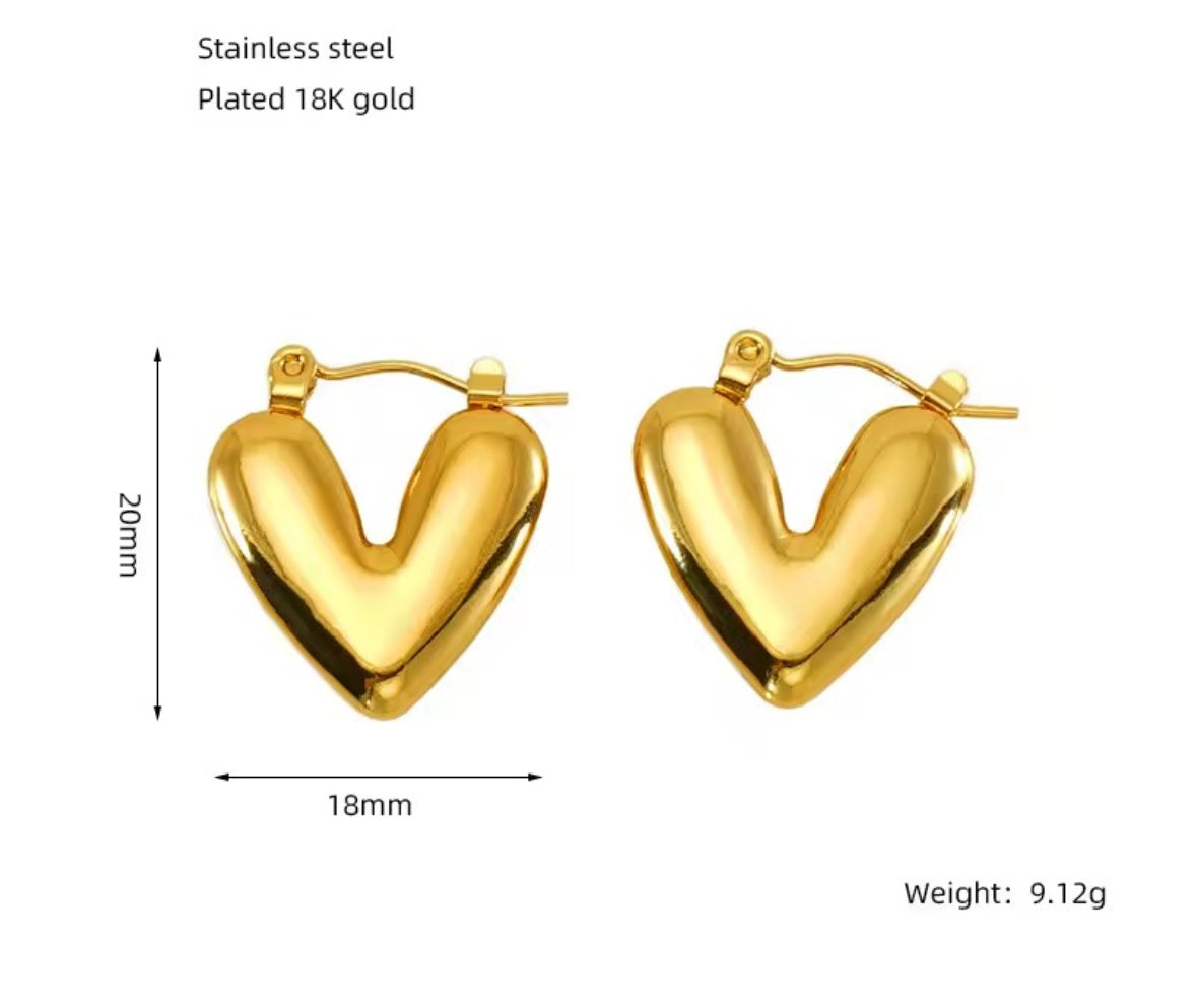 Chunky and Puffy Gold Heart Hoop Earrings