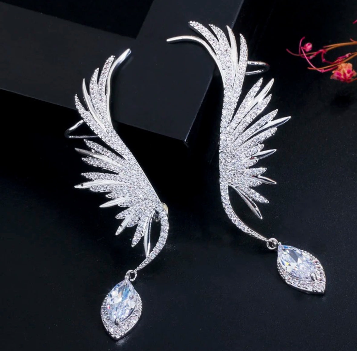 Sparkling Crystal Wing Ear Climber Earrings