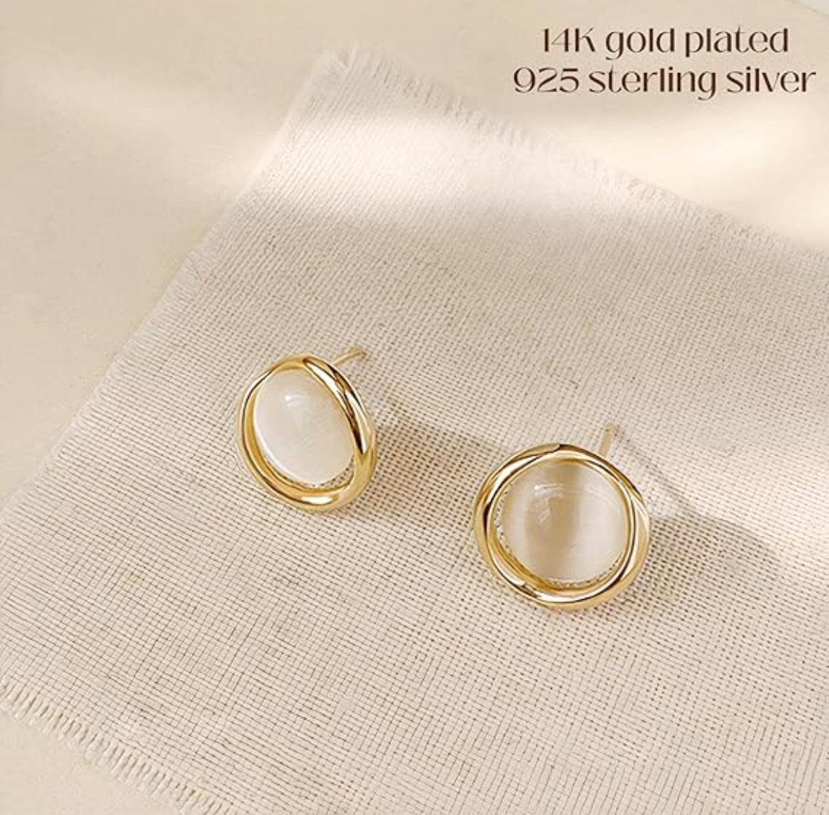 Minimalist Gold Stud Earrings with White Stone