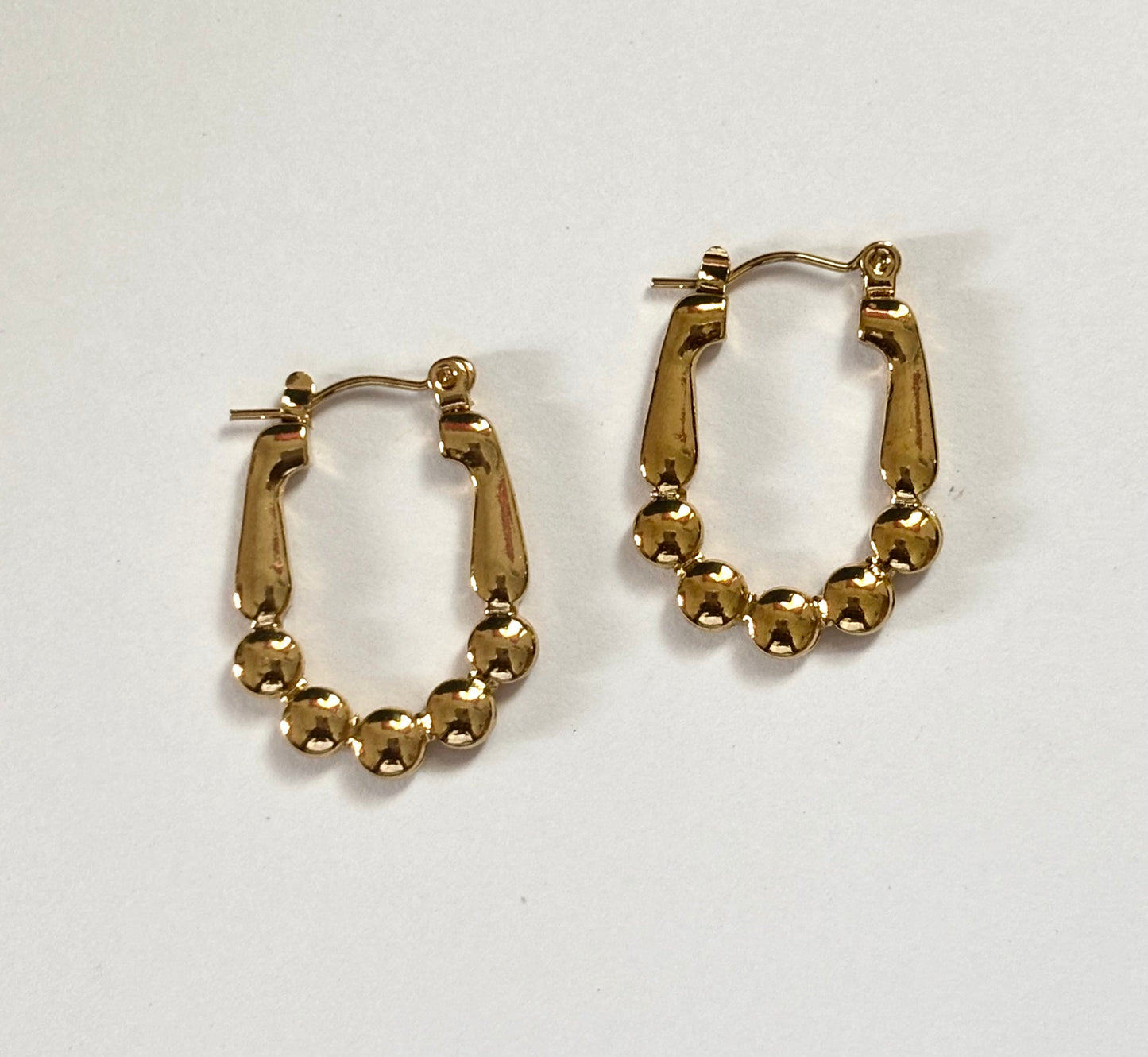 Beaded Gold Oval Hoop Earrings