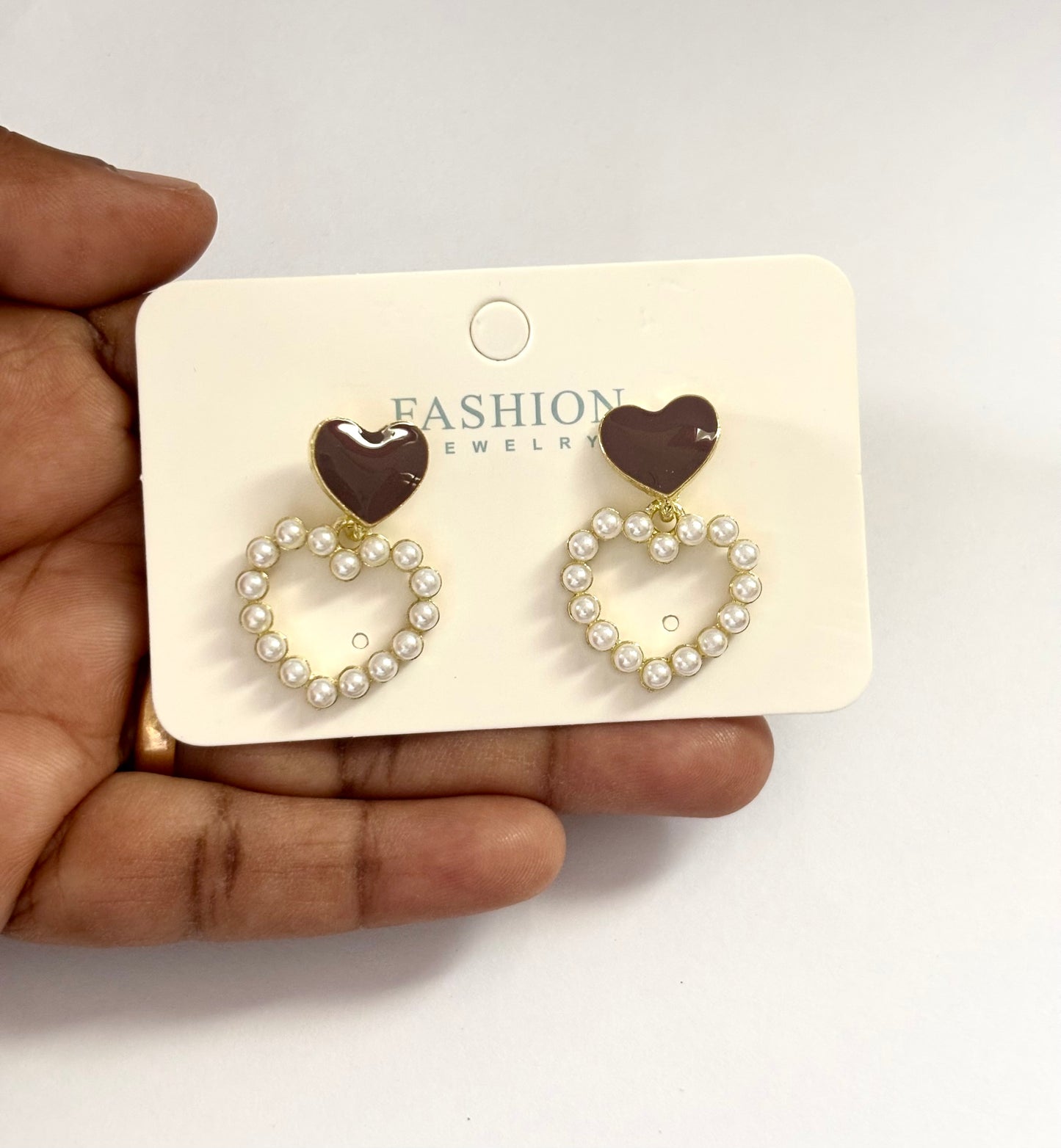 Enamel Heart and Pearl Dangle Earrings