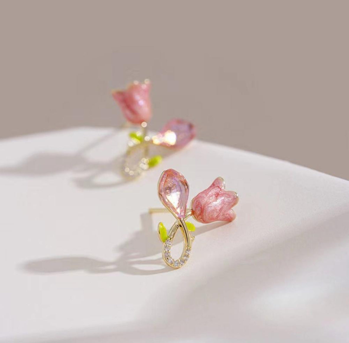 Pink Tulip Stud Earrings