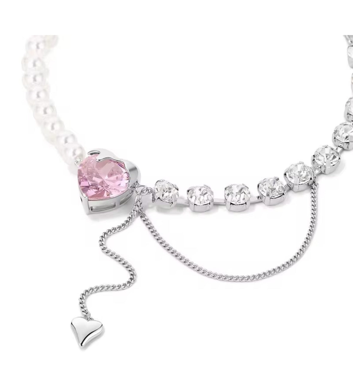 Asymmetrical Heart & Pearl Necklace