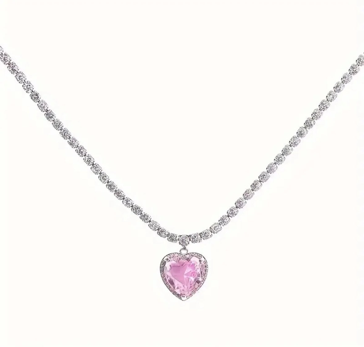 Pink Heart and Crystal Necklace