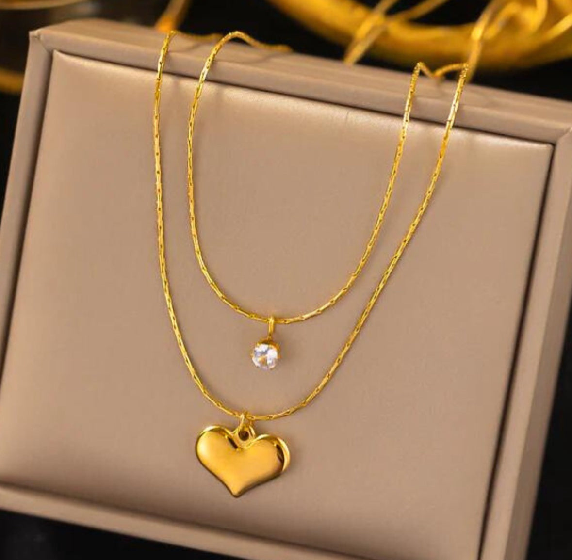 Layered Gold Heart & Crystal Necklace