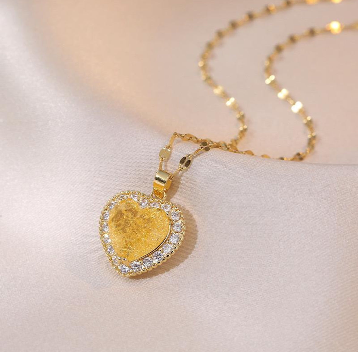 Gold Heart Locket Necklace with Crystals