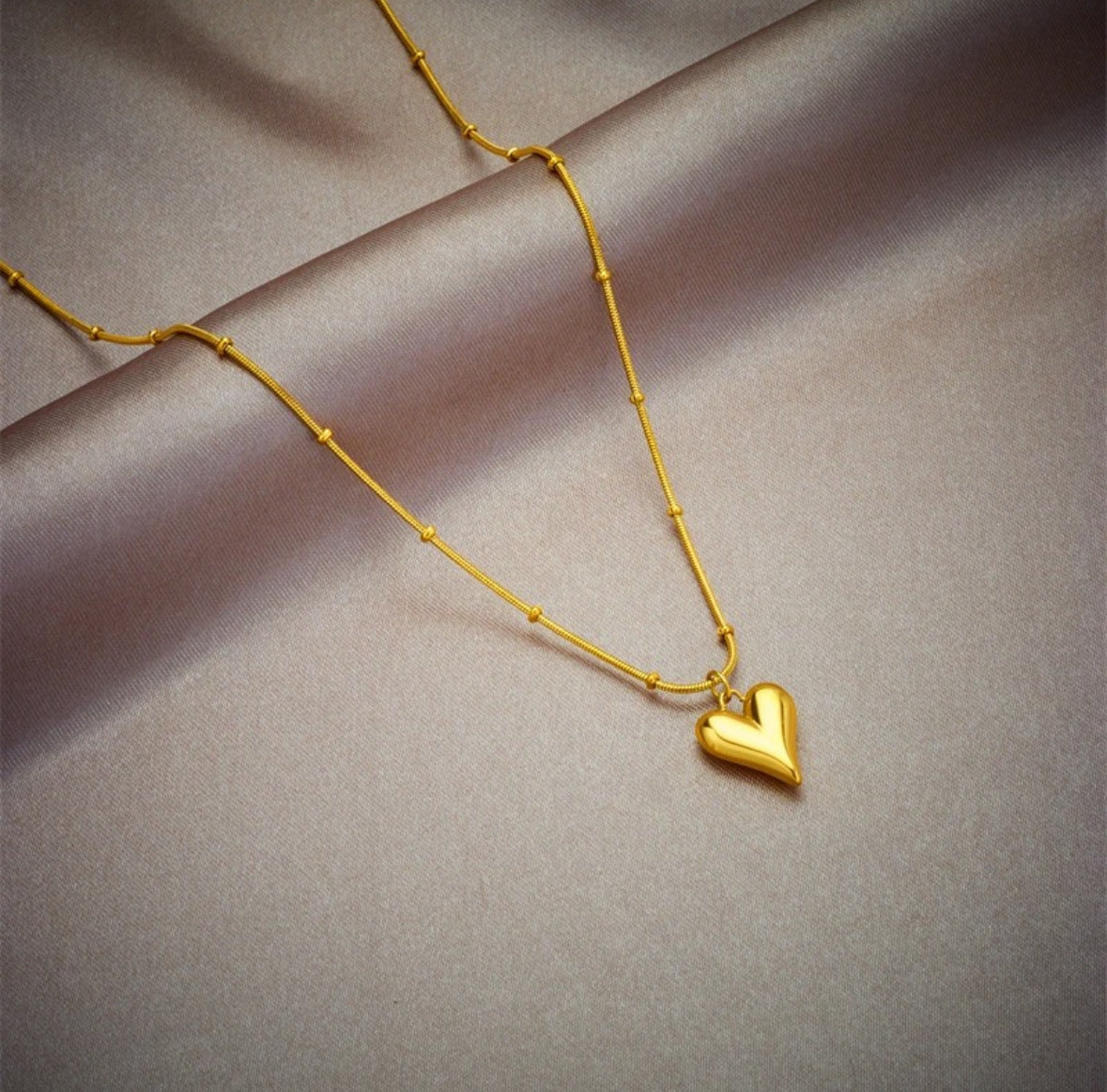 Gold Puffy Heart Necklace