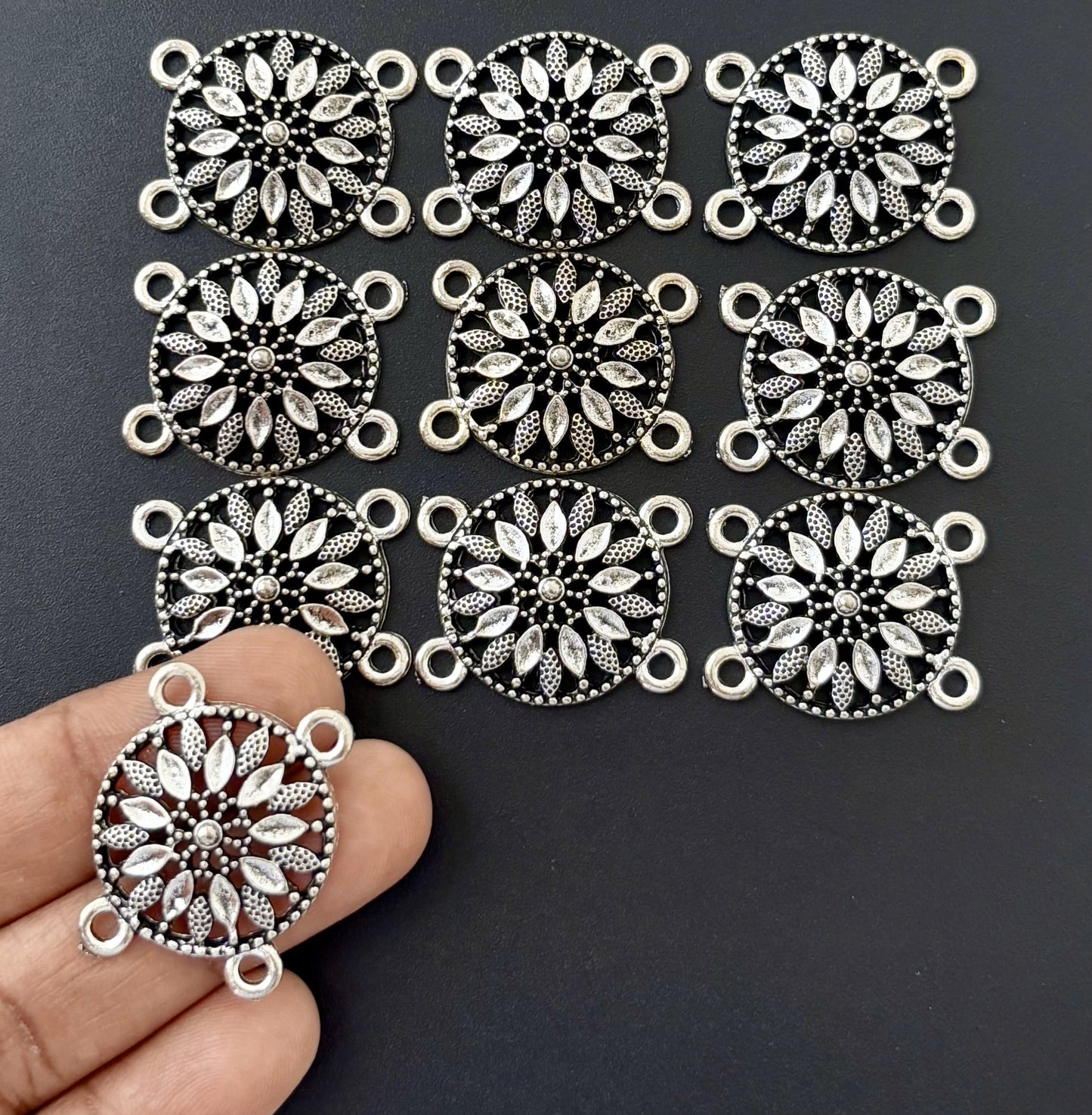 Oxidized Silver Sun Connector Charms