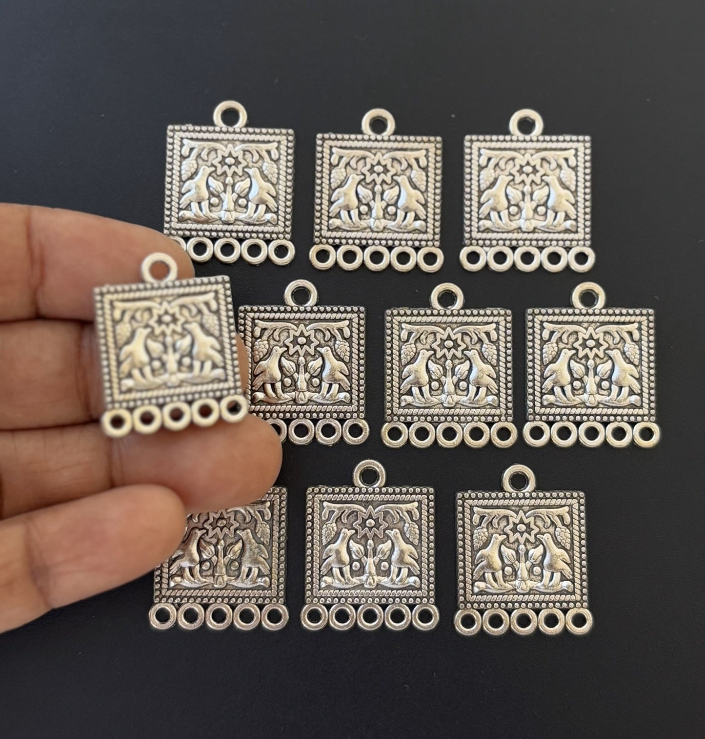 Antique Silver Square Connectors with five Holes