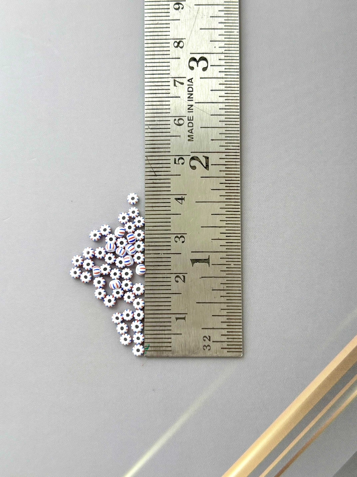 Preciosa White with Blue and Red Stripe Seed Beads