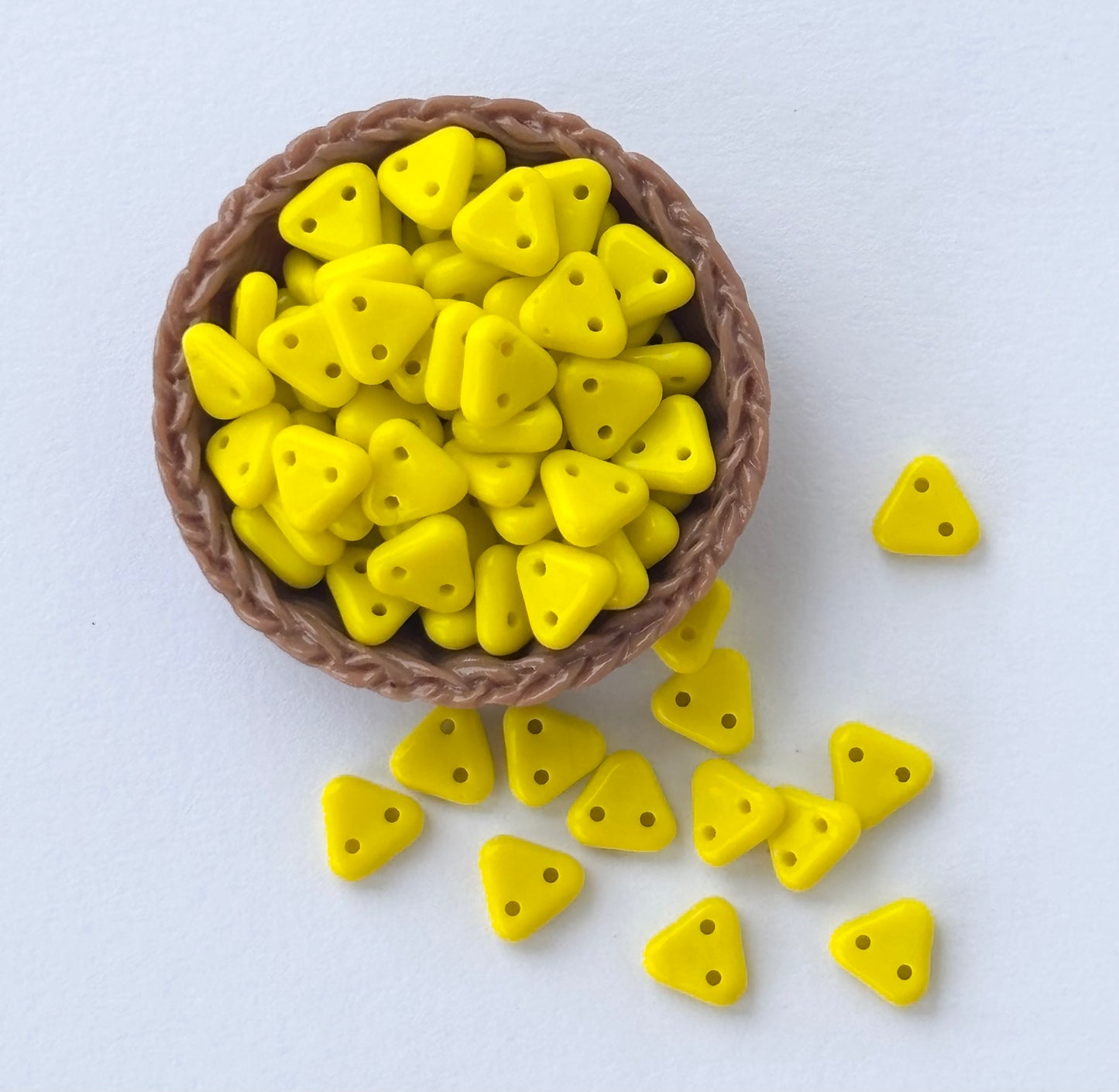 Yellow Two-Hole Triangle Glass Beads