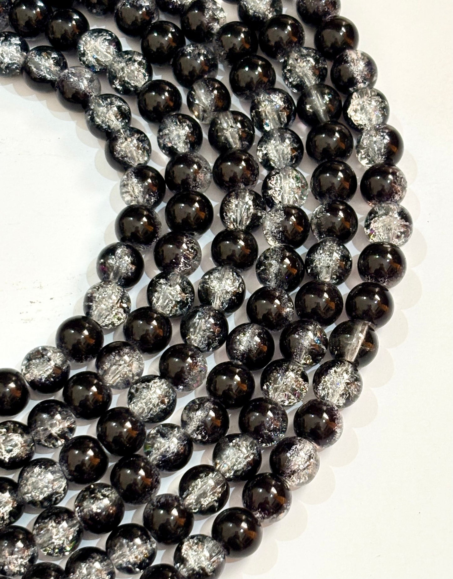Black and Clear Crackle Beads