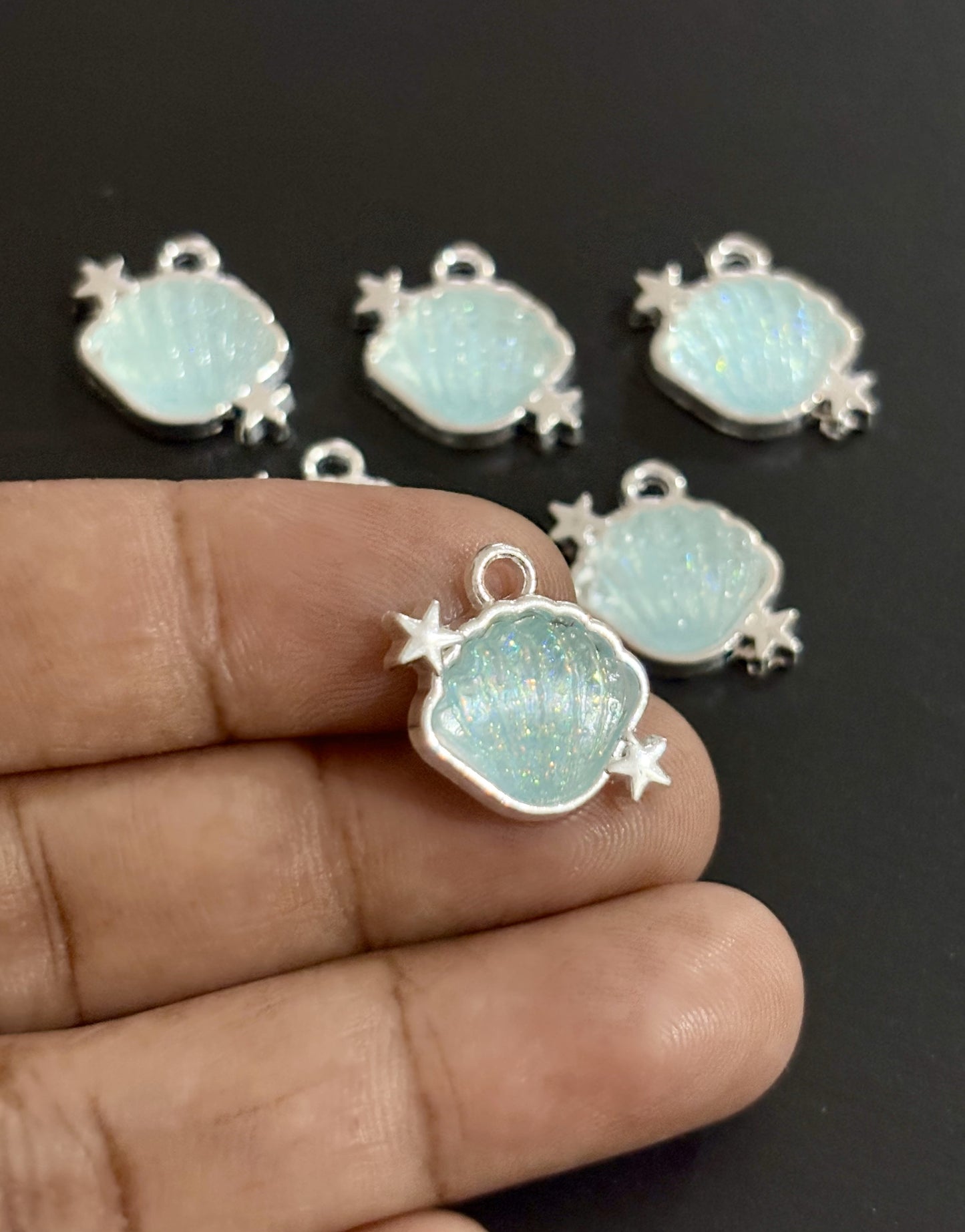 Two Pieces Iridescent Blue Seashell Charms