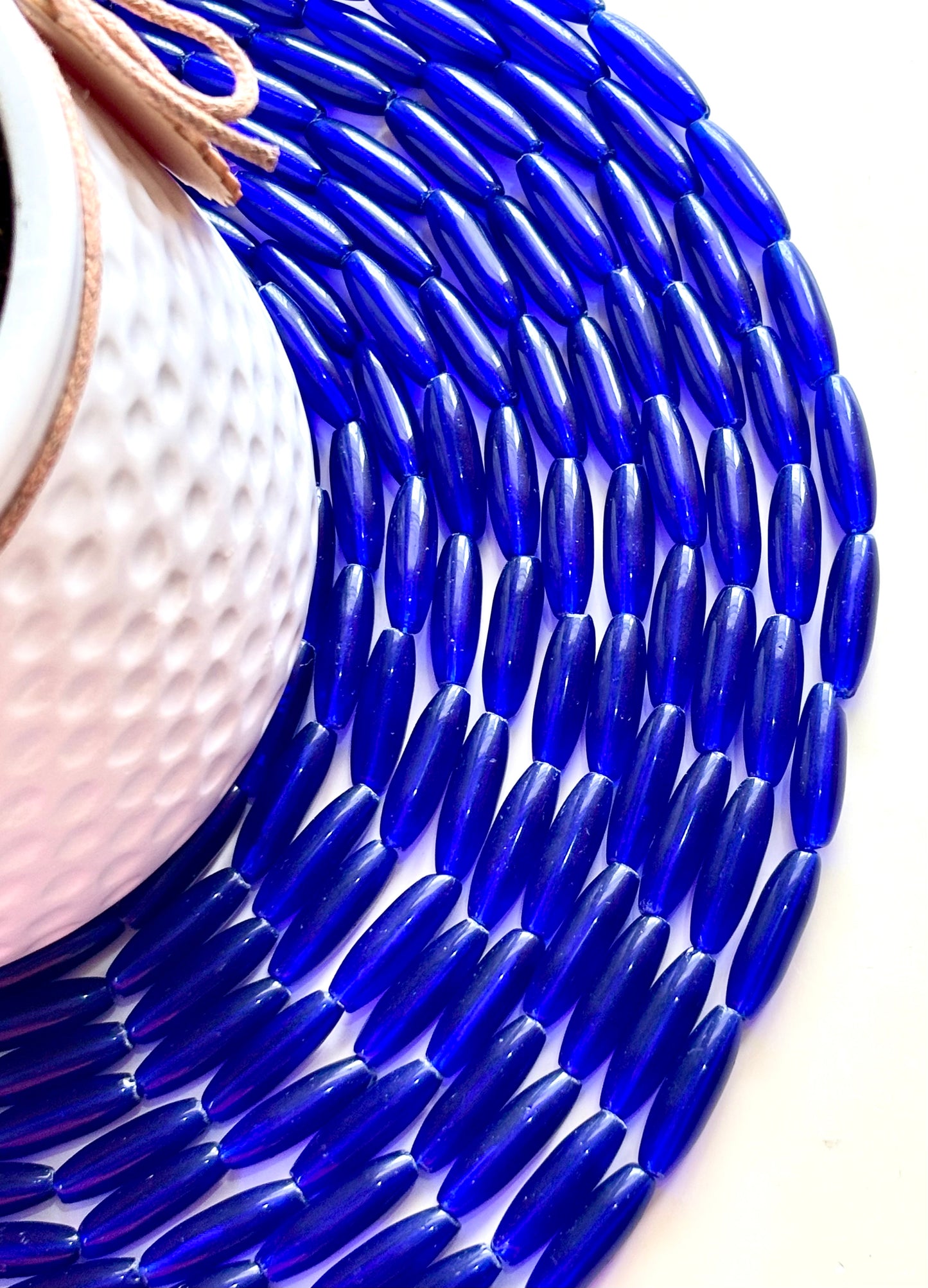 Deep Blue Glass Barrel Beads 6x21MM