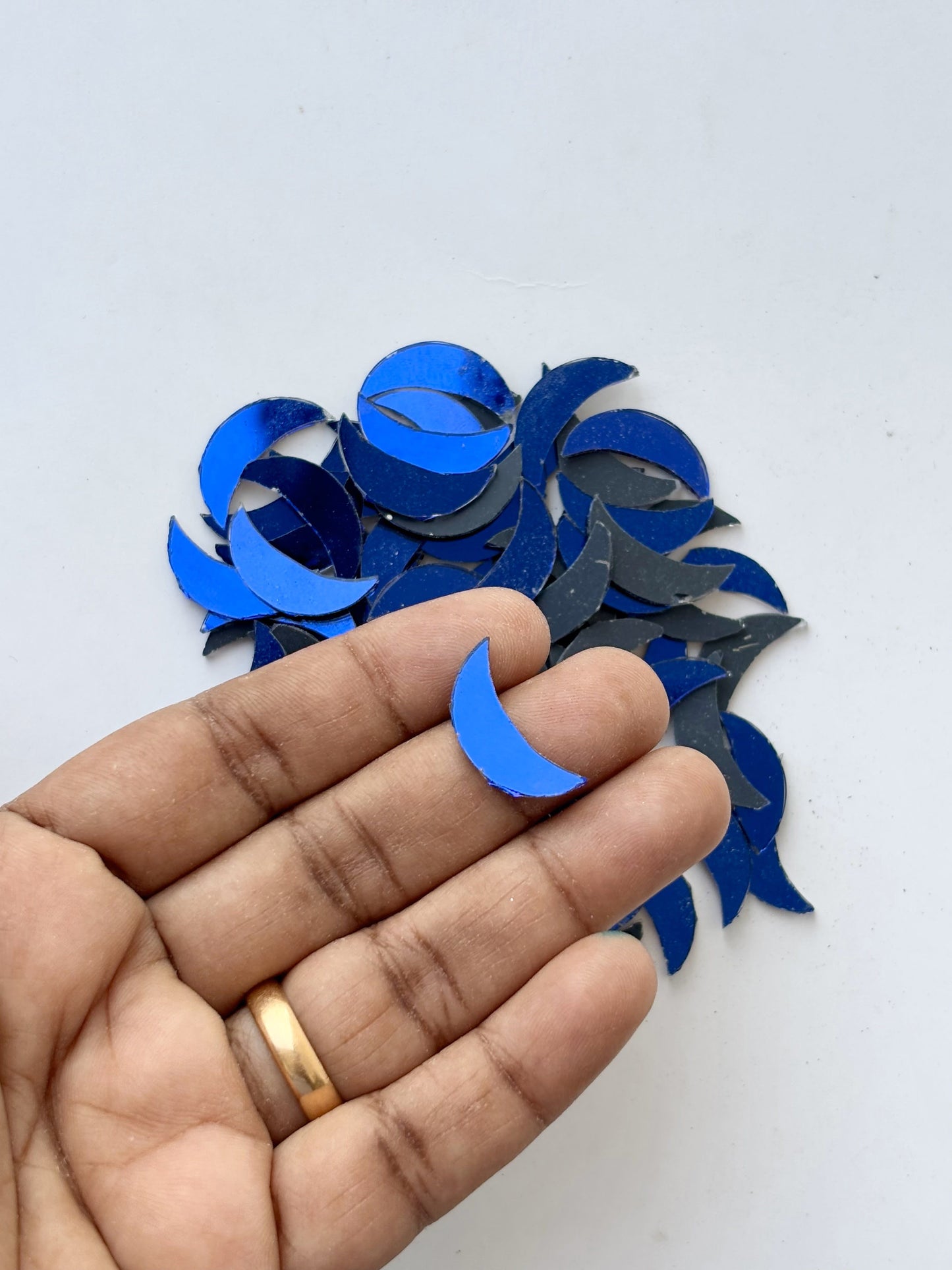 Blue Fancy Shape - Crescent Moon Cut Mirrors