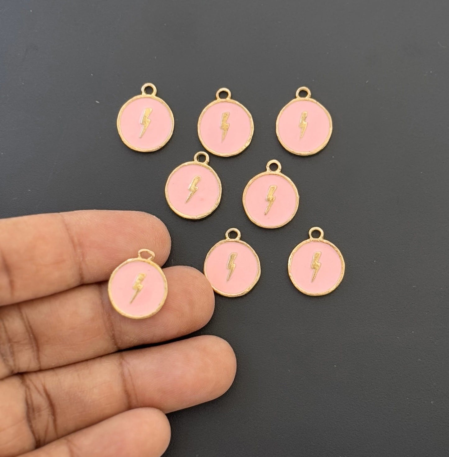 Four Pieces Enamelled Charms - Lightning Bolt - Light Pink Color
