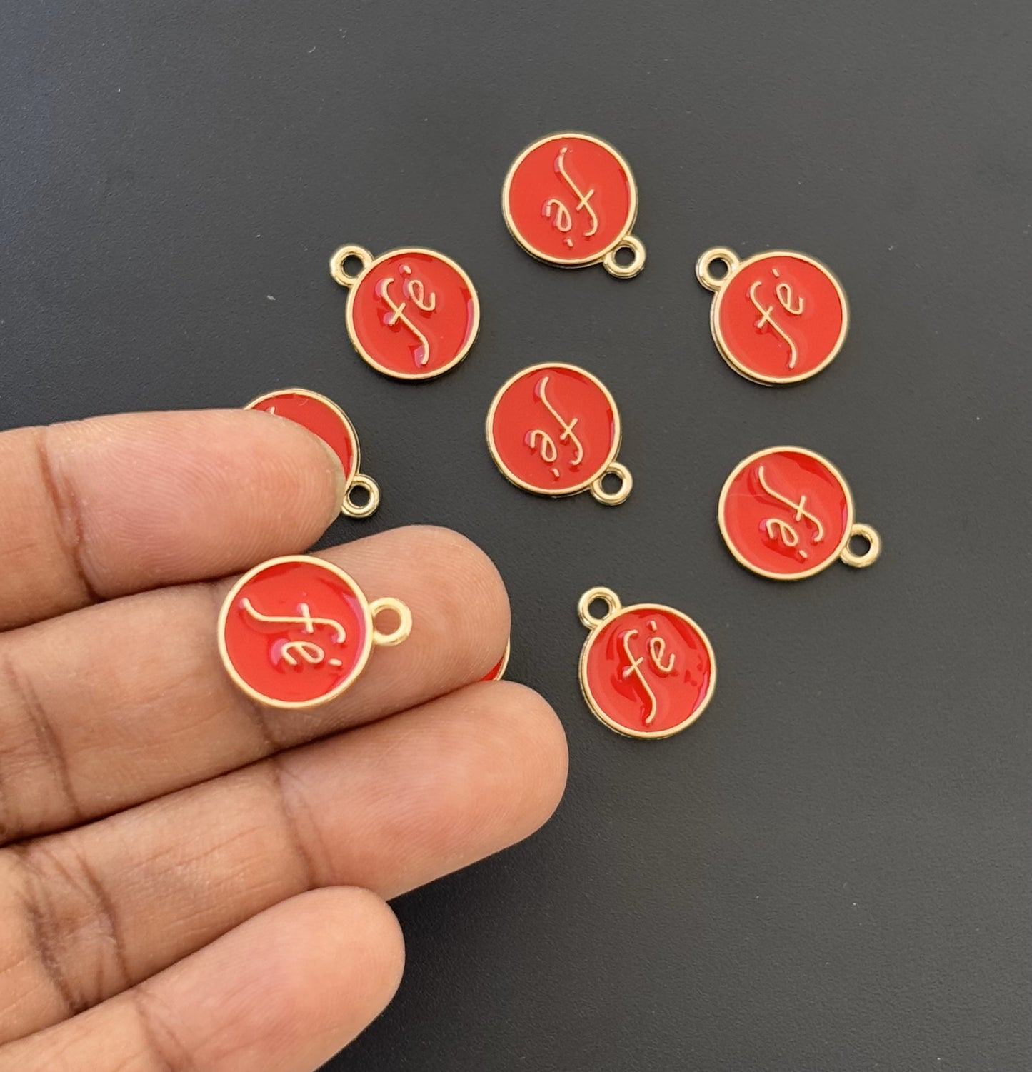 Four Pieces Enamelled Charms - Fe Meaning Faith - Red Color